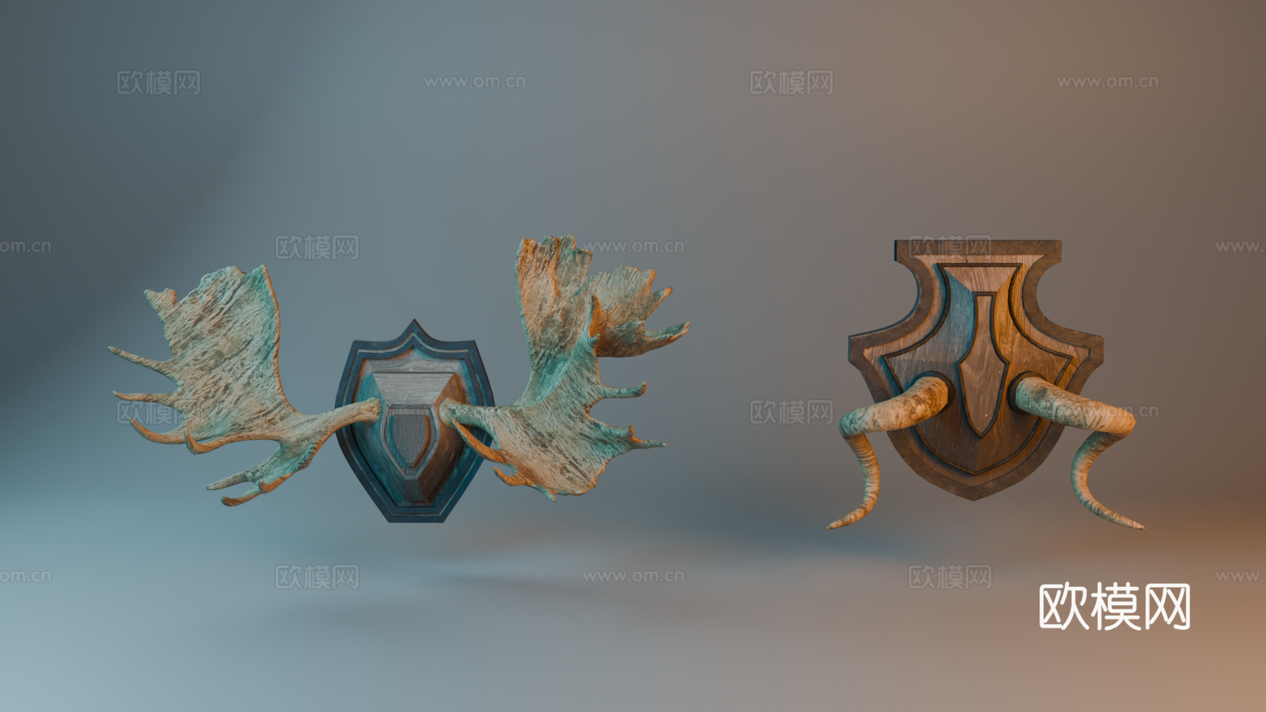 墙饰 动物角 挂件 中世纪墙饰 欧式挂件su模型