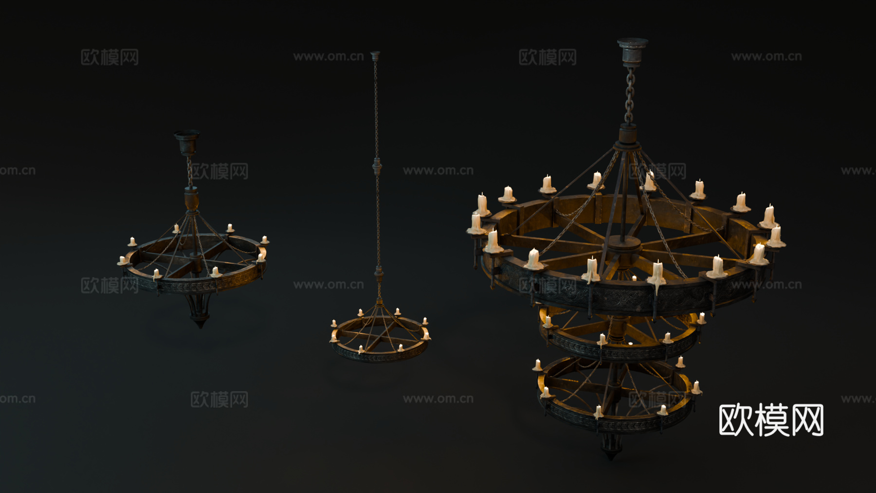 中世纪吊灯 复古烛台吊灯 铁艺吊灯 欧式艺术烛台吊灯su模型