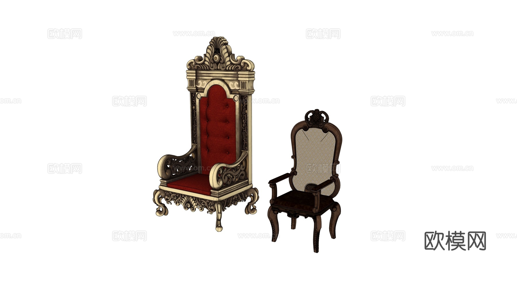 中世纪椅子 欧式椅子 木椅 餐椅 王位椅子su模型