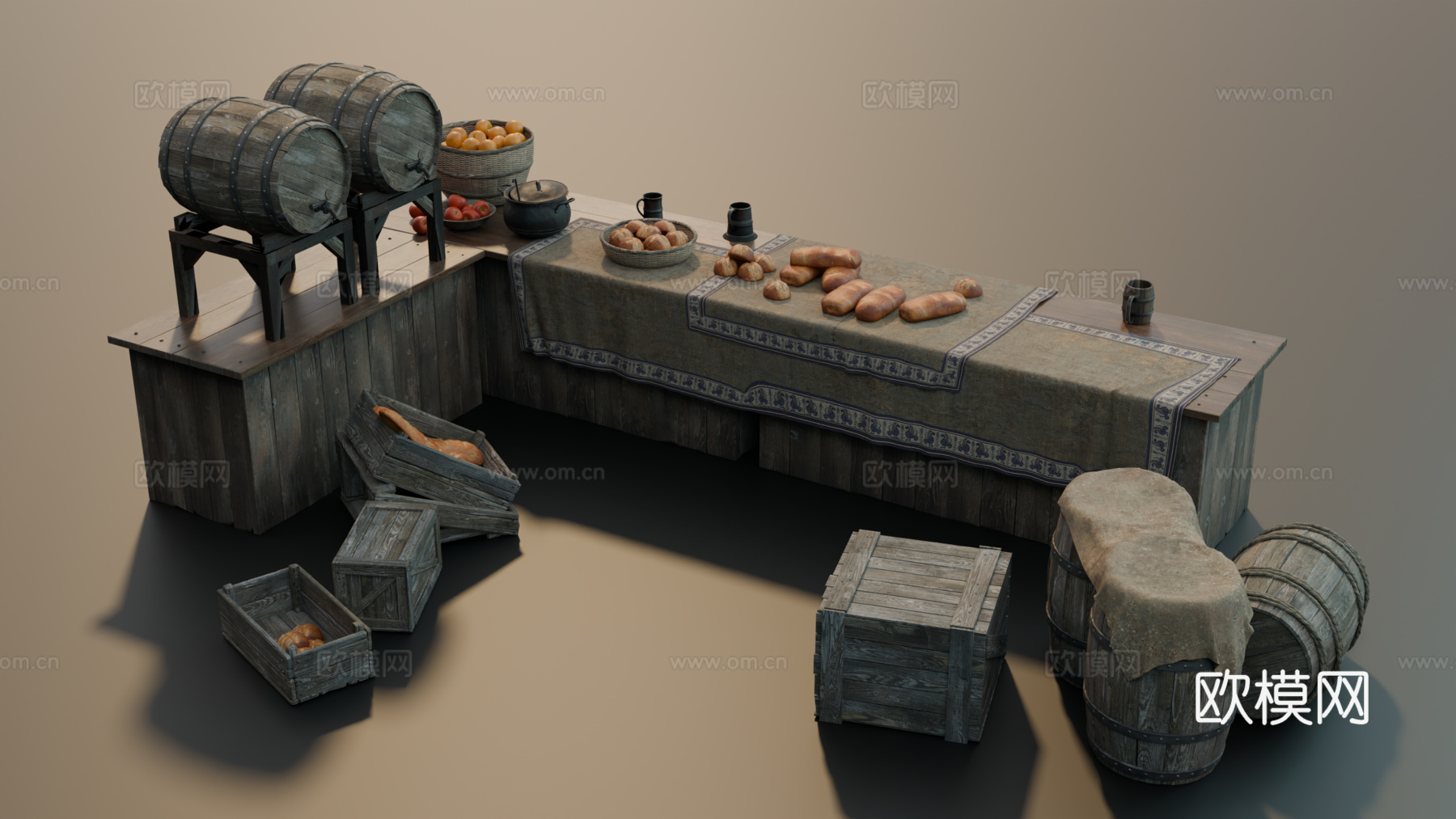 中世纪鬼台 复古酒馆柜台 中世纪摊位 中世纪街道摊位 酒馆柜su模型