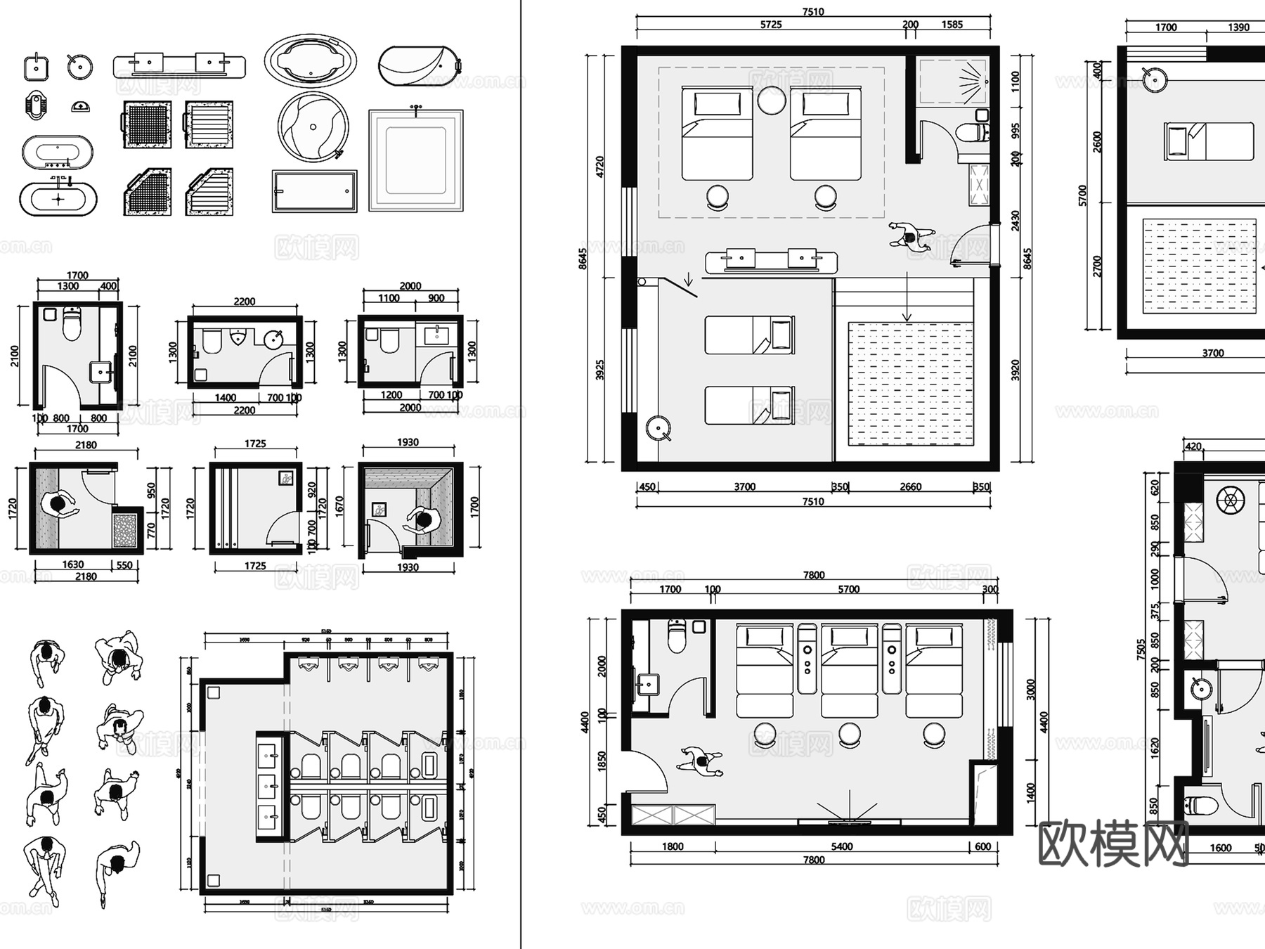 洗浴 足疗 SPA会所  包房包厢布置图 CAD图库cad施工图cad施工图