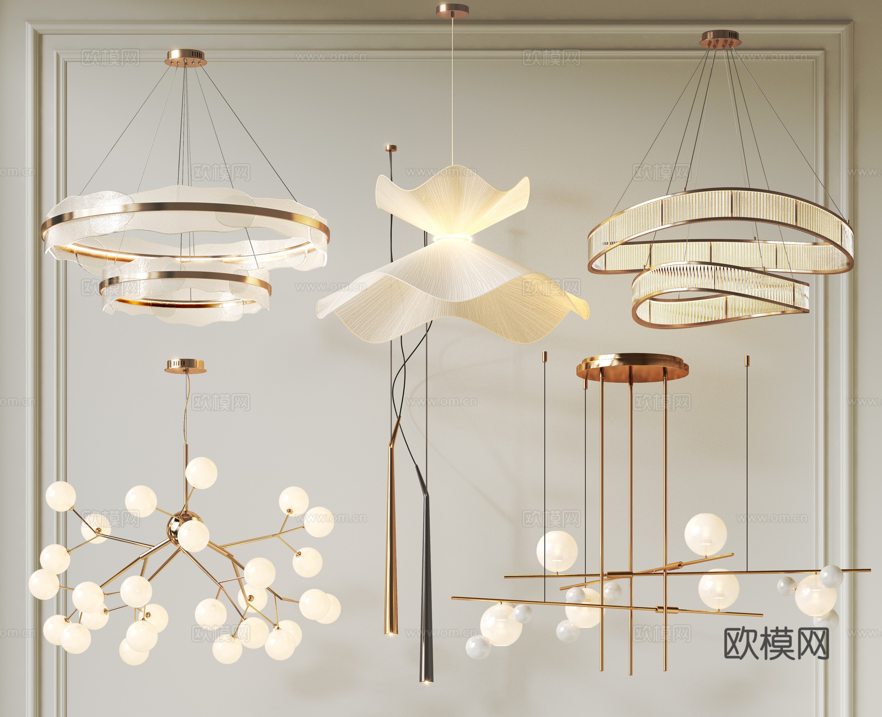 现代轻奢吊灯组合 客厅吊灯 餐厅吊灯 艺术吊灯 金属吊灯su模型