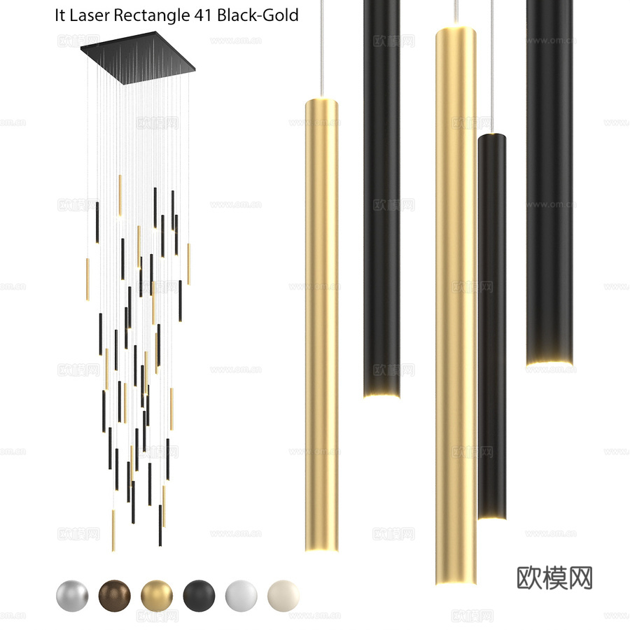 吊灯 IT-Laser-矩形-41-黑金色3d模型下载