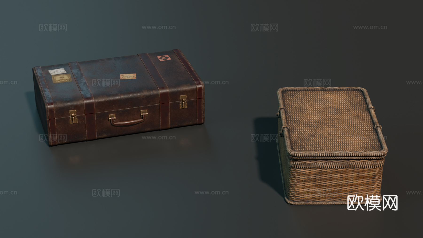 中世纪行李箱 复古行李箱 藤编行李箱 皮箱su模型