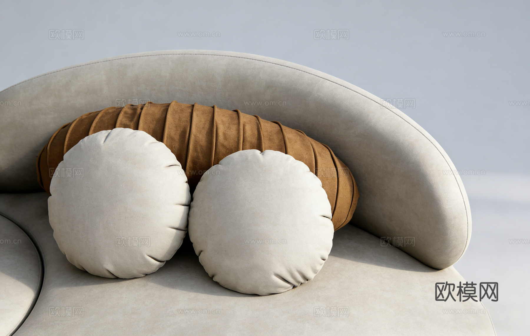 现代简约弧形沙发 浅灰色绒布 慵懒风 客厅主沙发su模型