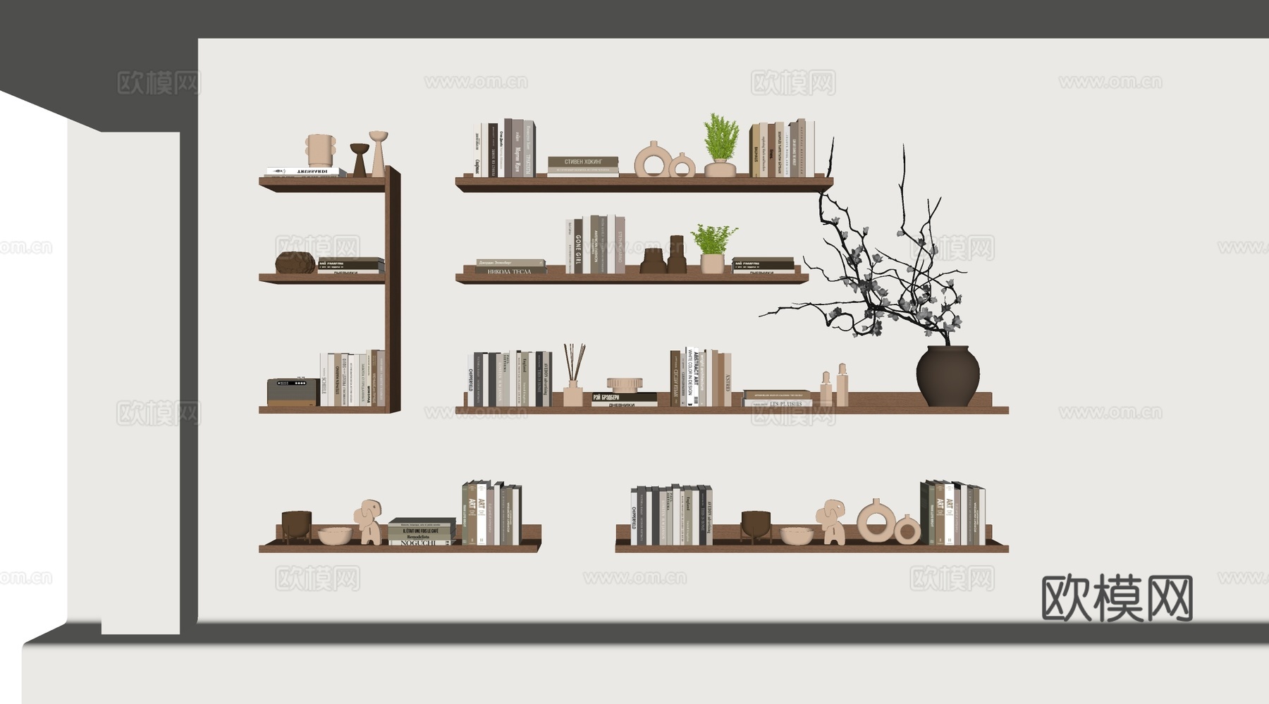 现代置物架 书架 书籍 摆件组合su模型