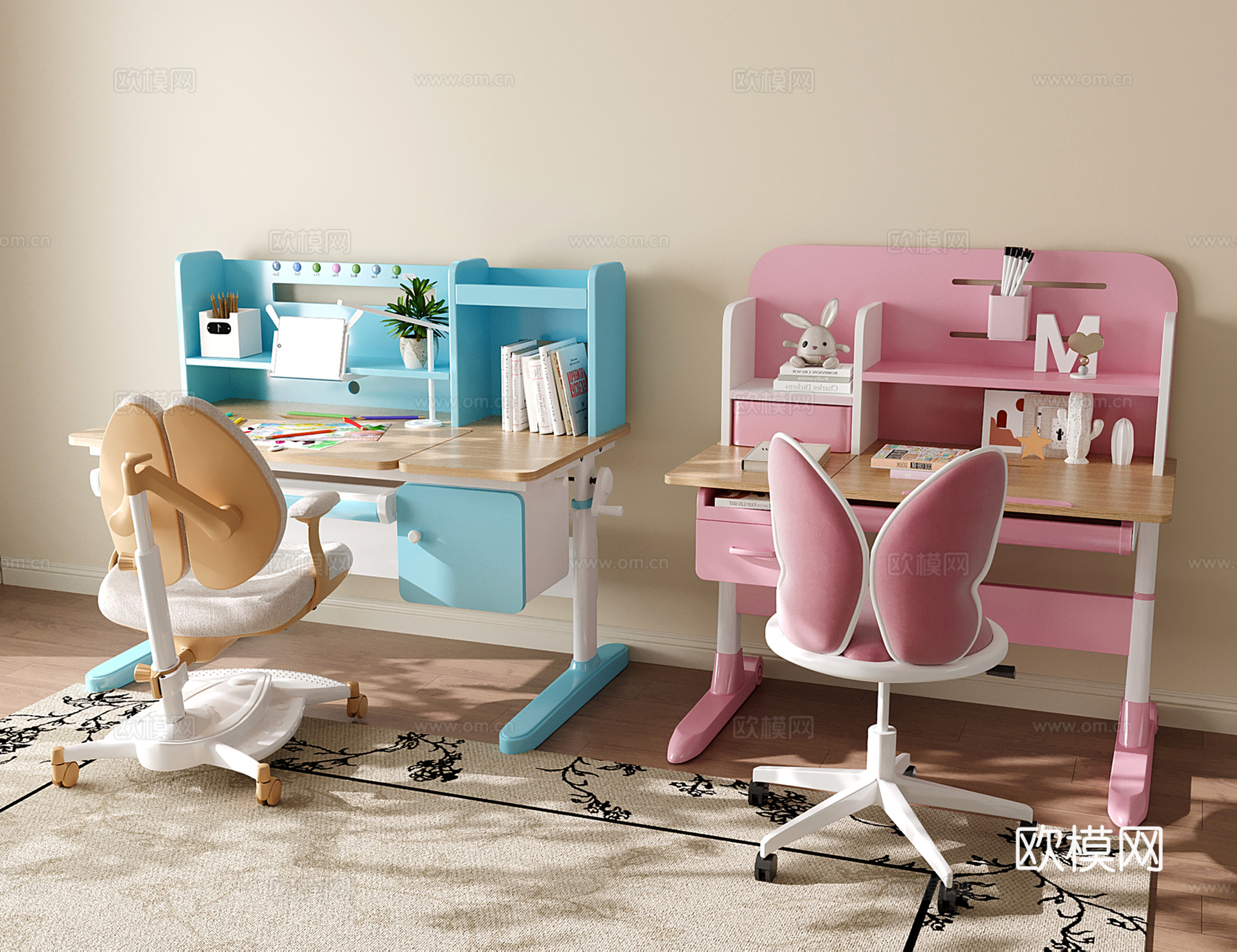 现代儿童桌椅 书桌椅 儿童学习桌su模型