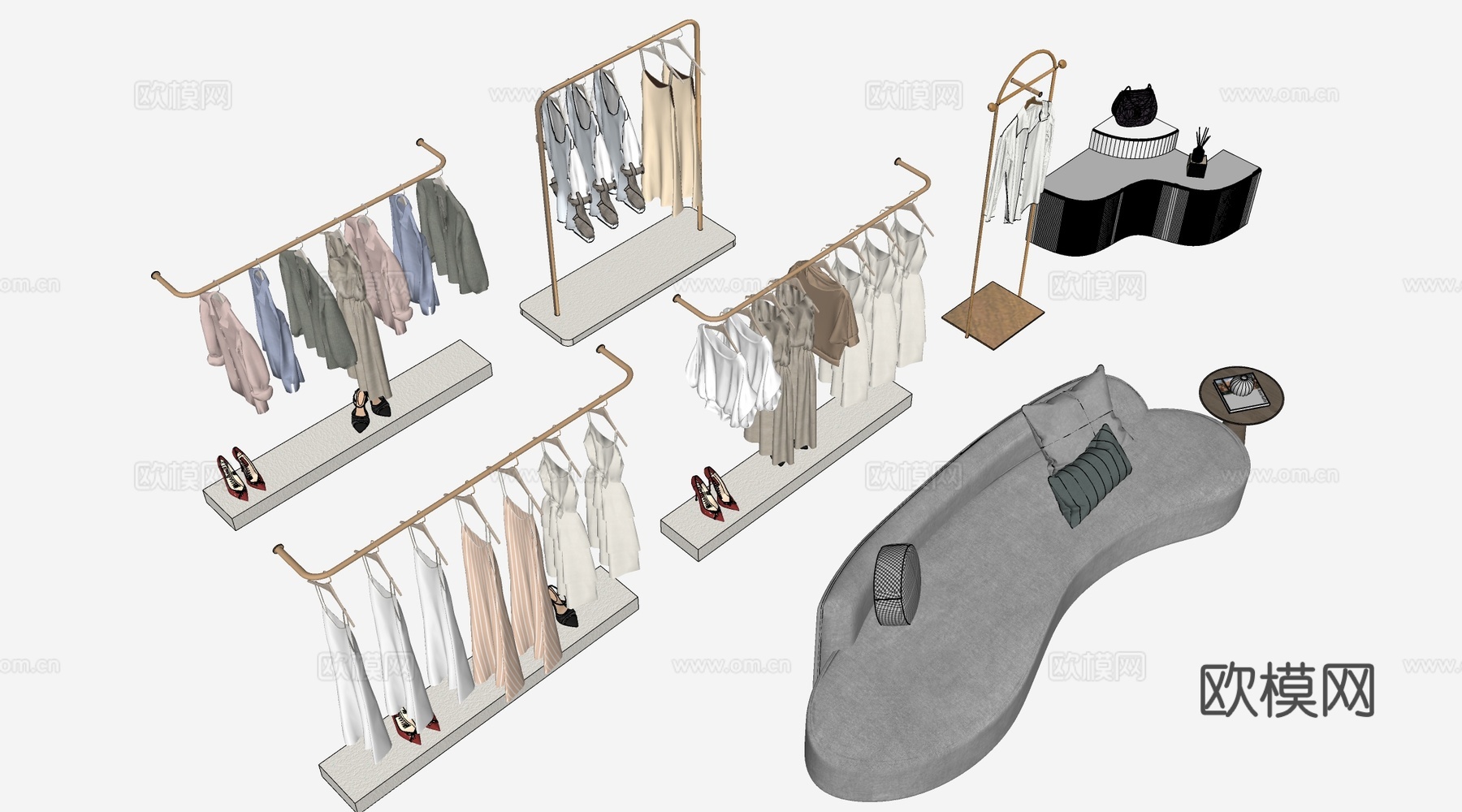 现代服装店衣架 挂衣架 衣帽架su模型