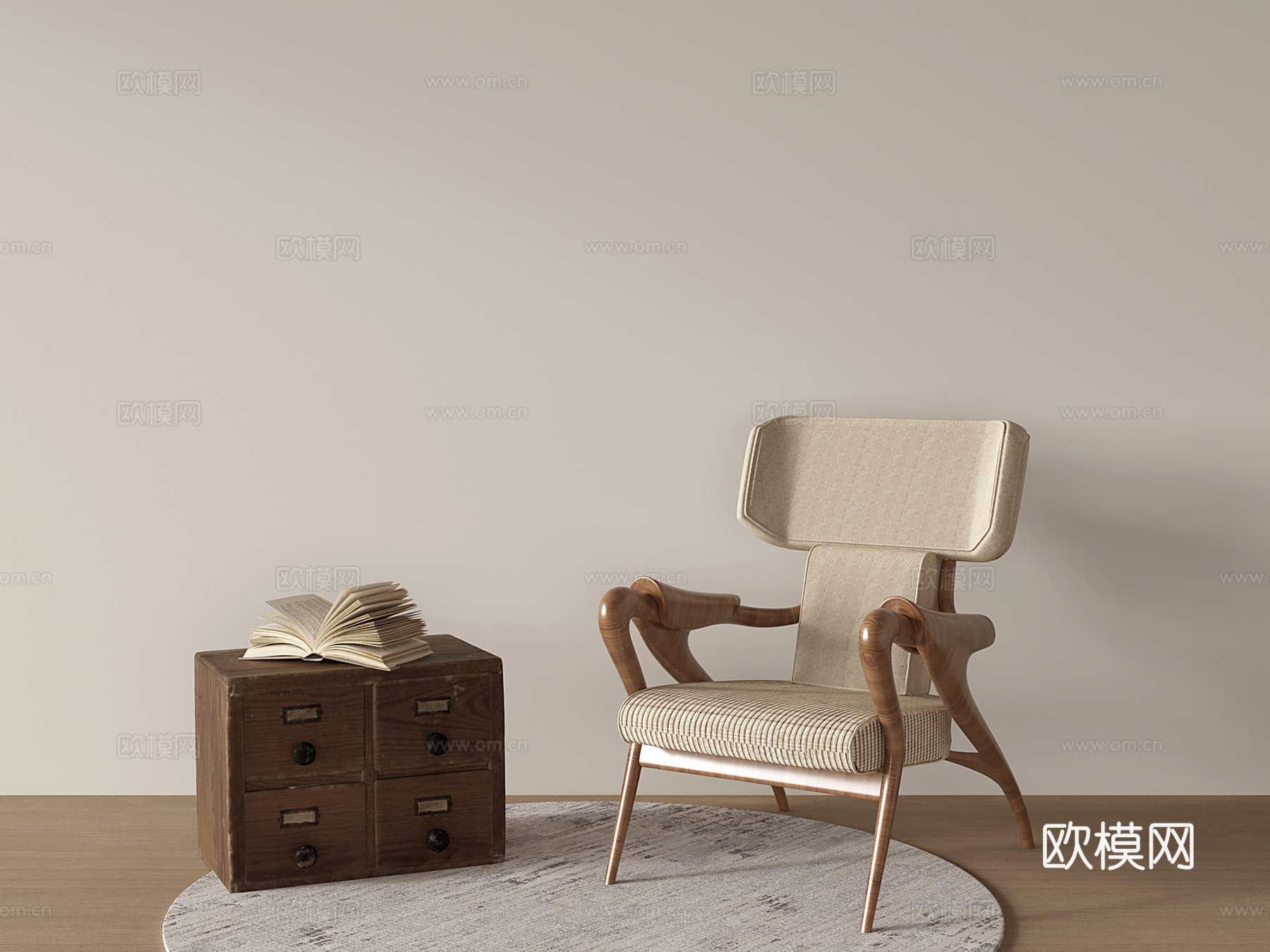 中古风木椅 休闲椅 侘寂单人椅 边几su模型