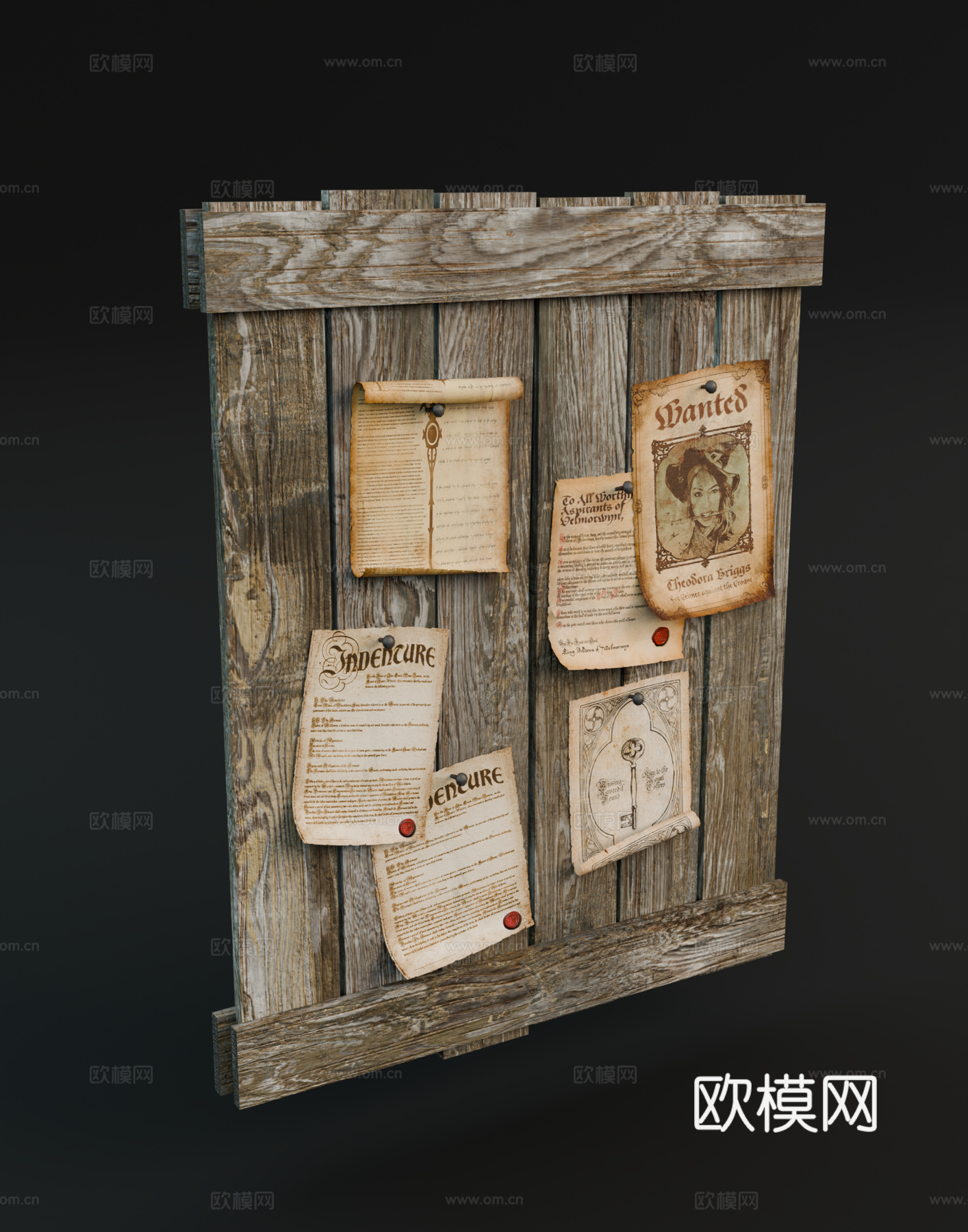 中世纪布告栏 酒馆布告栏 公告栏 通缉令 契约文件su模型