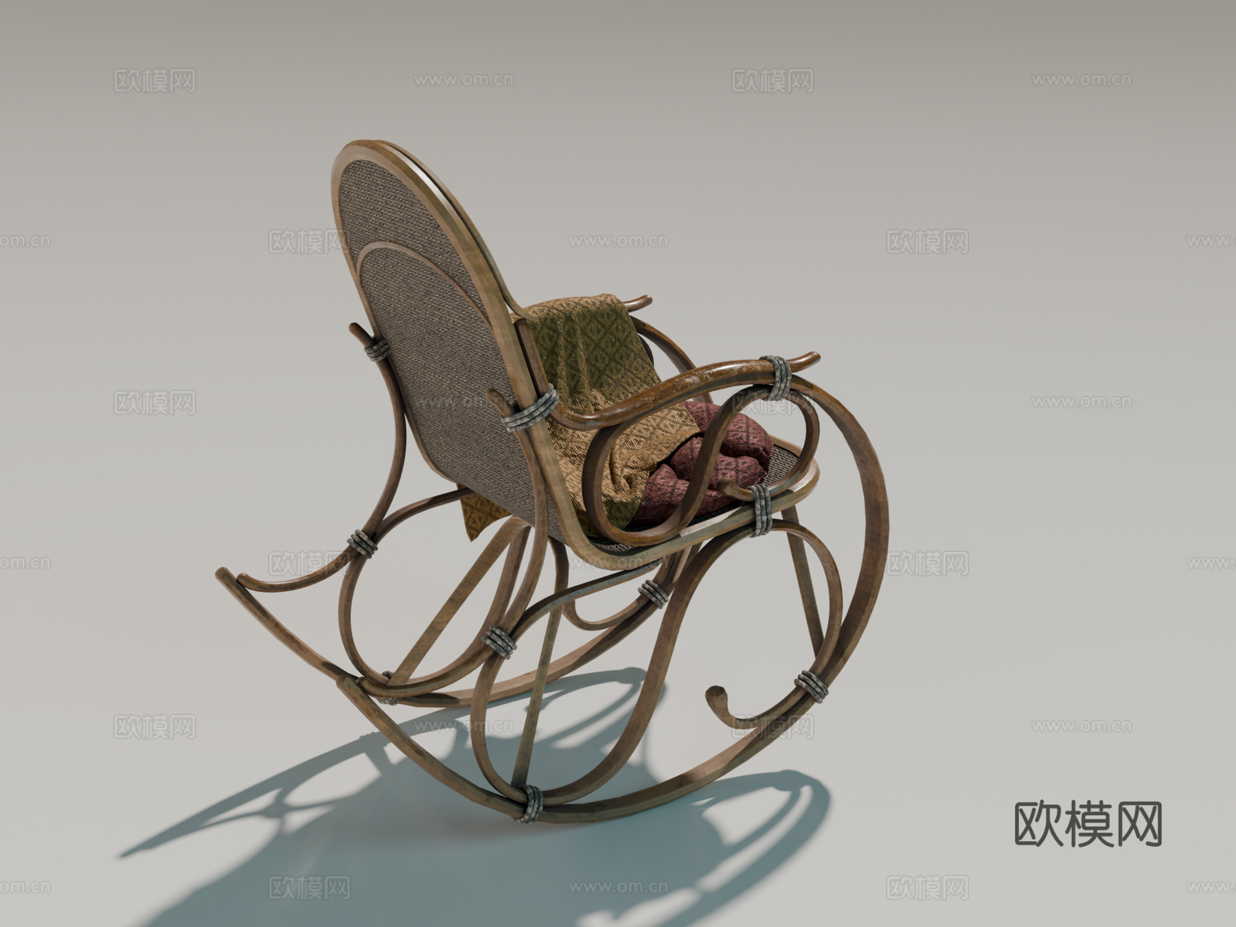 中世纪摇椅 复古摇椅 藤编摇椅 躺椅su模型