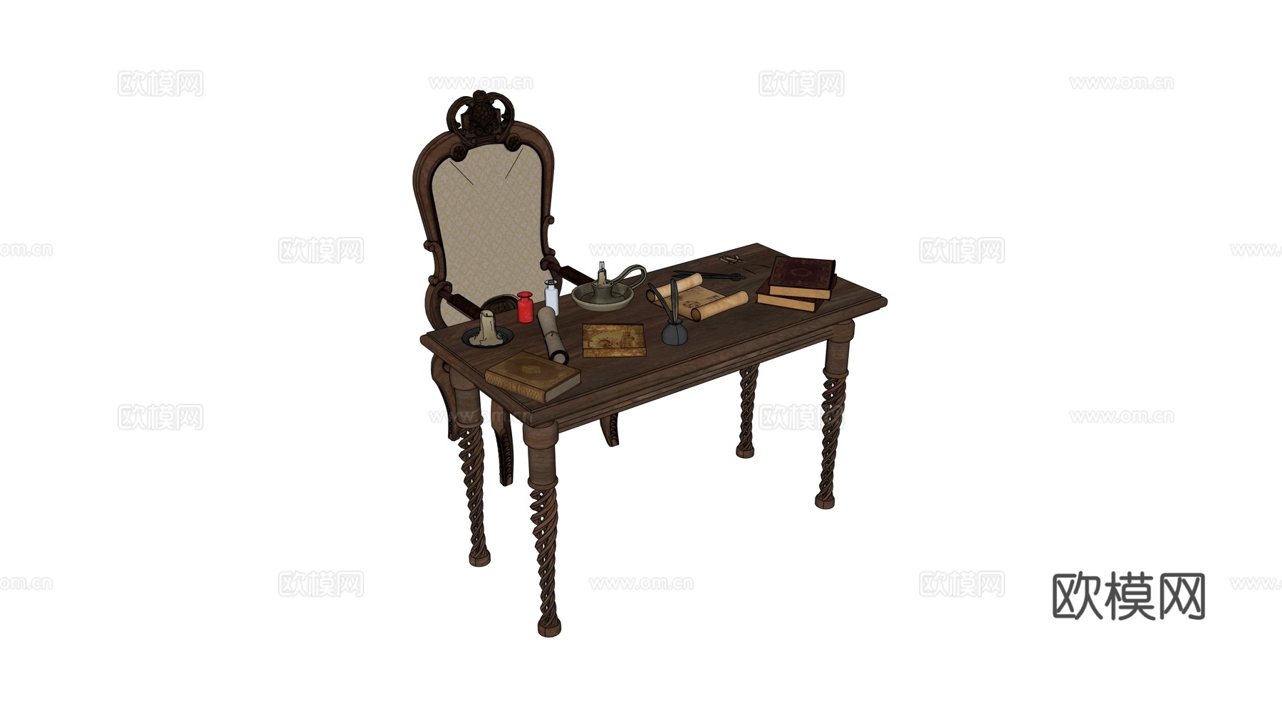 中世纪桌椅 欧式复古桌椅 办公桌椅 实木桌椅 中世纪办公用品su模型