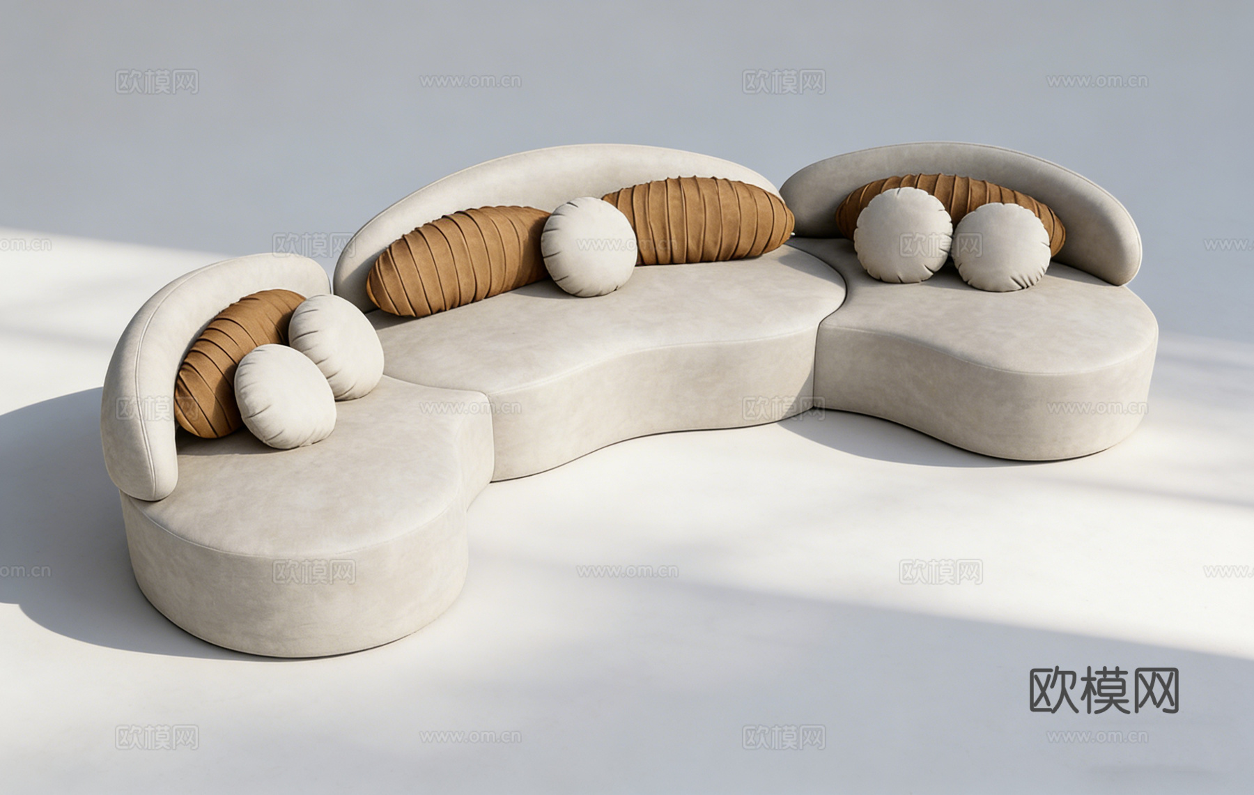 现代简约弧形沙发 浅灰色绒布 慵懒风 客厅主沙发su模型