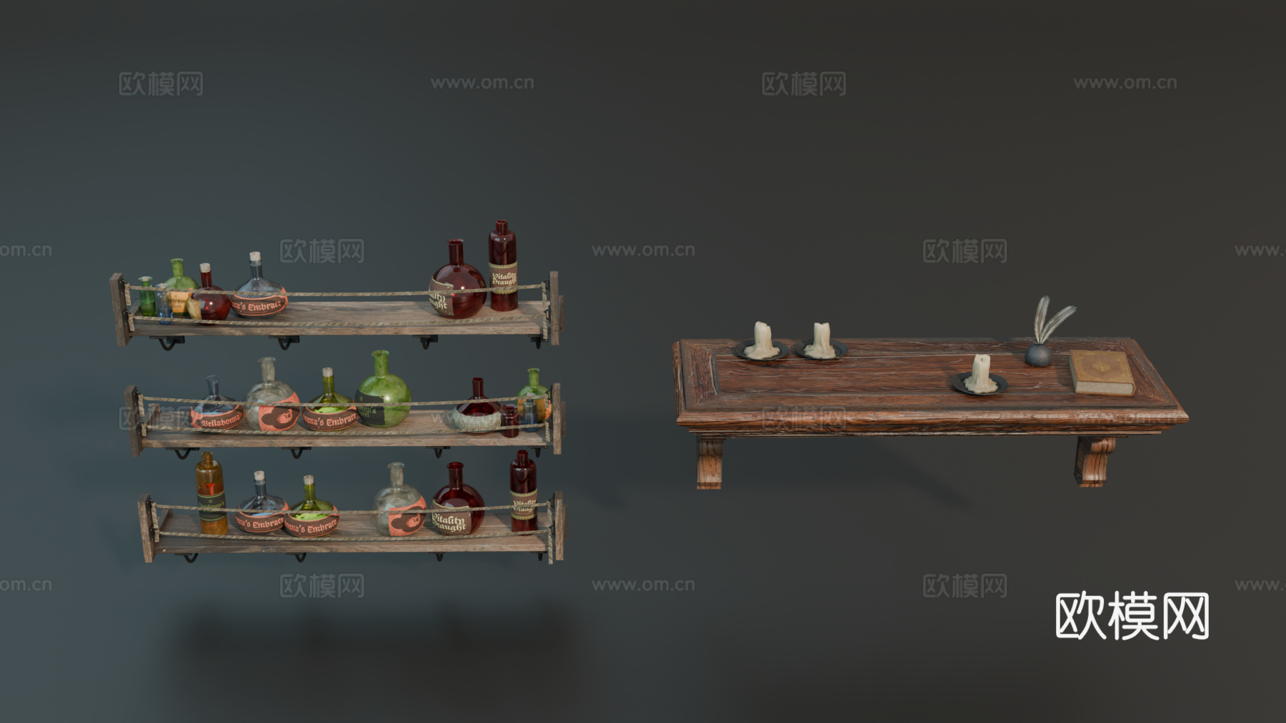 中世纪隔板 墙柜 墙架 多层墙架 药瓶su模型