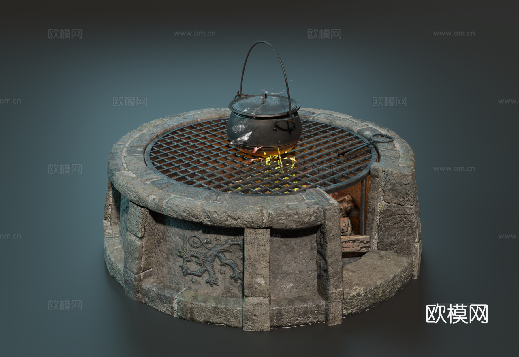 中世纪火炉 复古烤炉 烤架 火堆 石头围炉su模型