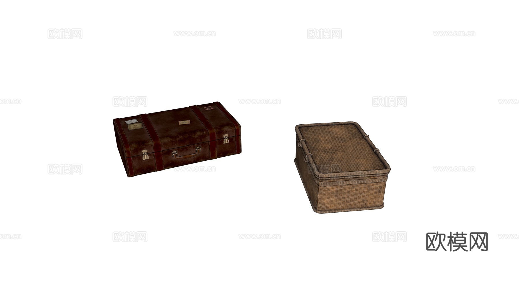 中世纪行李箱 复古行李箱 藤编行李箱 皮箱su模型