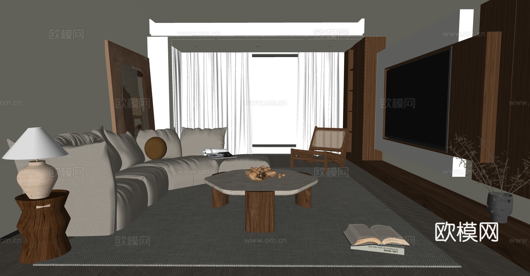 中古风客厅su模型