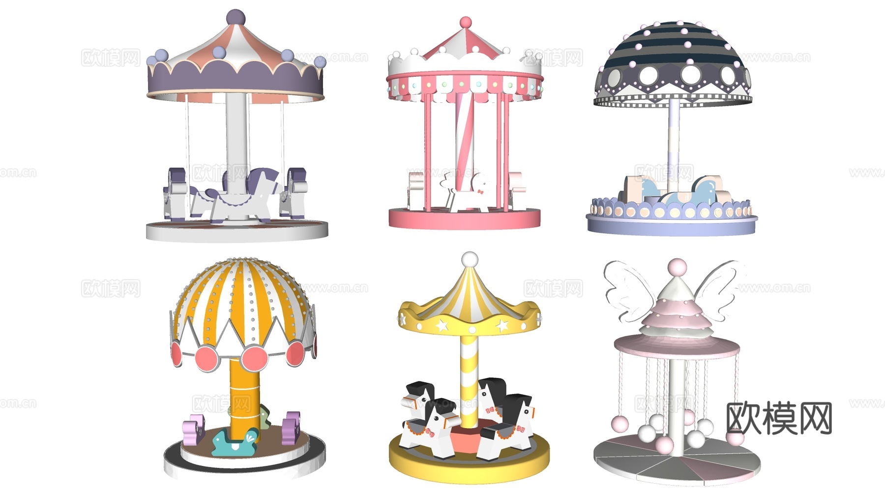 现代旋转木马 儿童游乐设施su模型