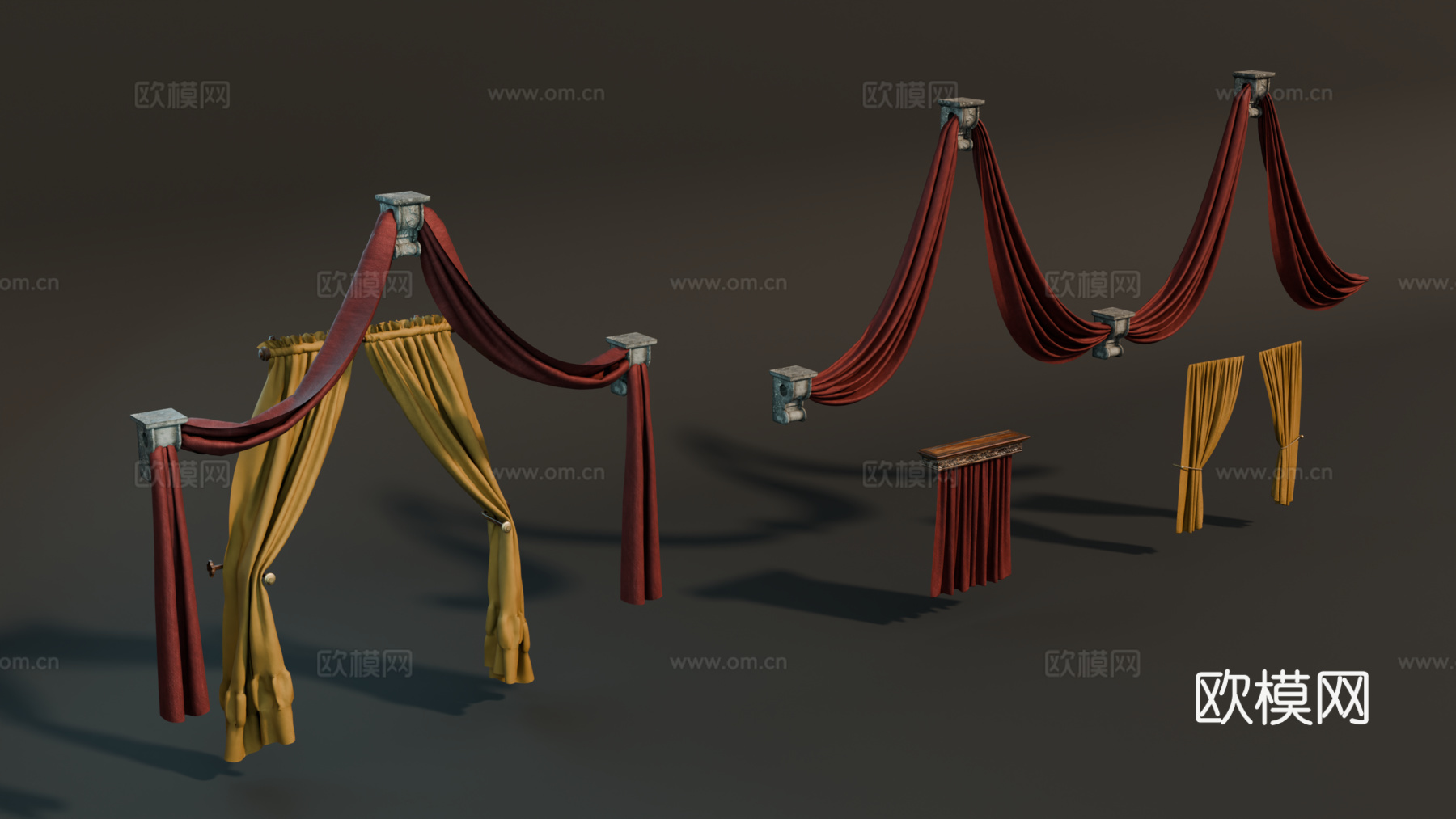 中世纪窗帘 复古窗帘 欧式窗帘su模型