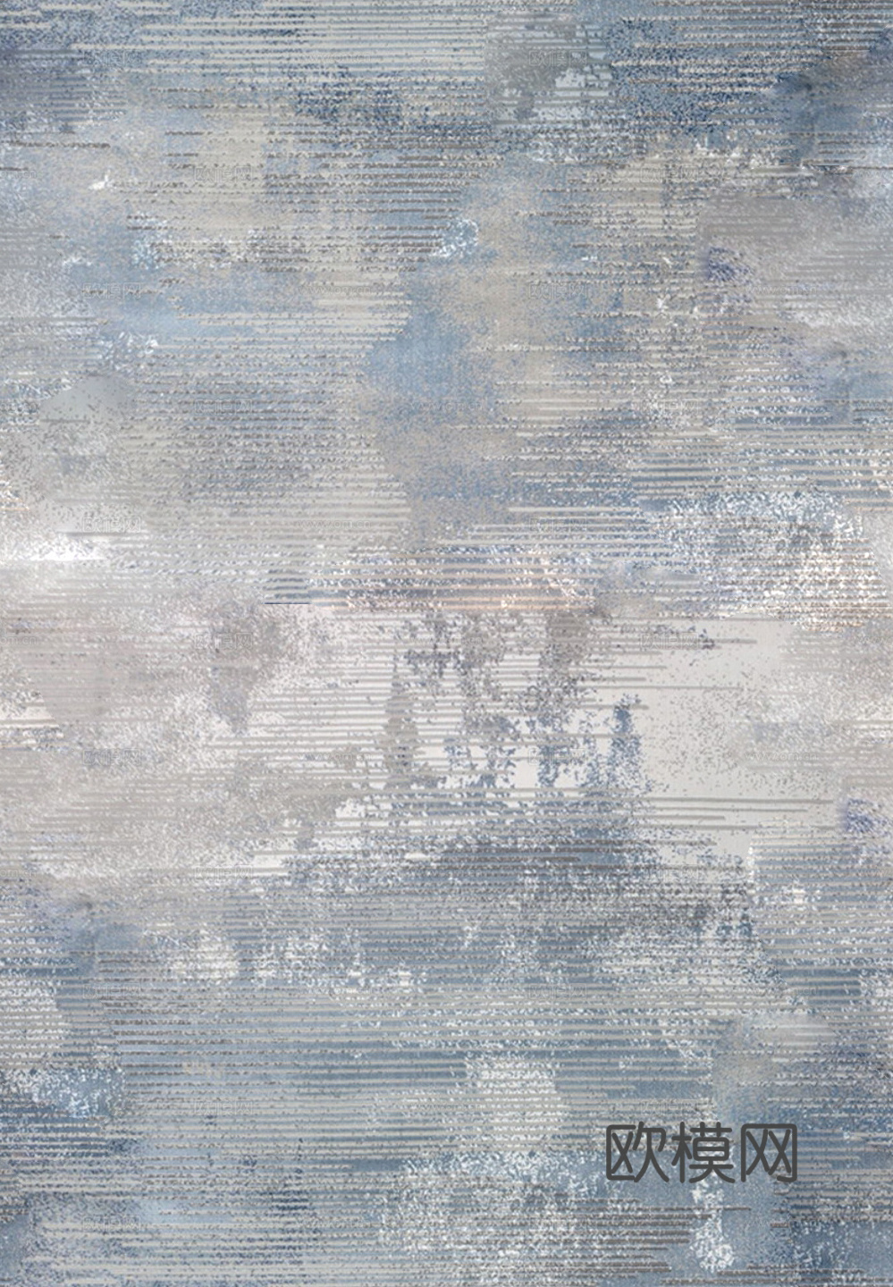 无缝中式山水蓝灰色毛麻地毯