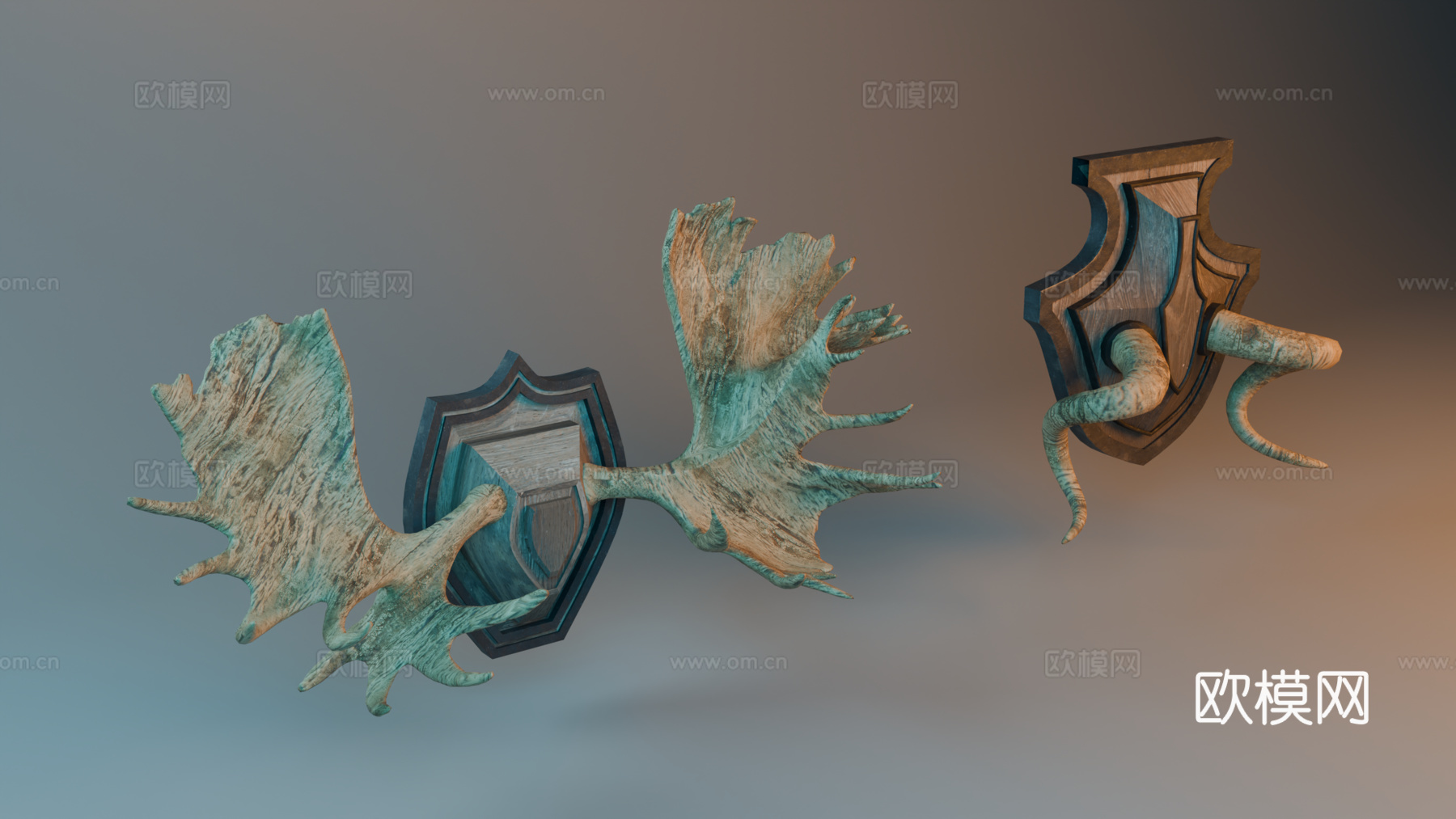 墙饰 动物角 挂件 中世纪墙饰 欧式挂件su模型