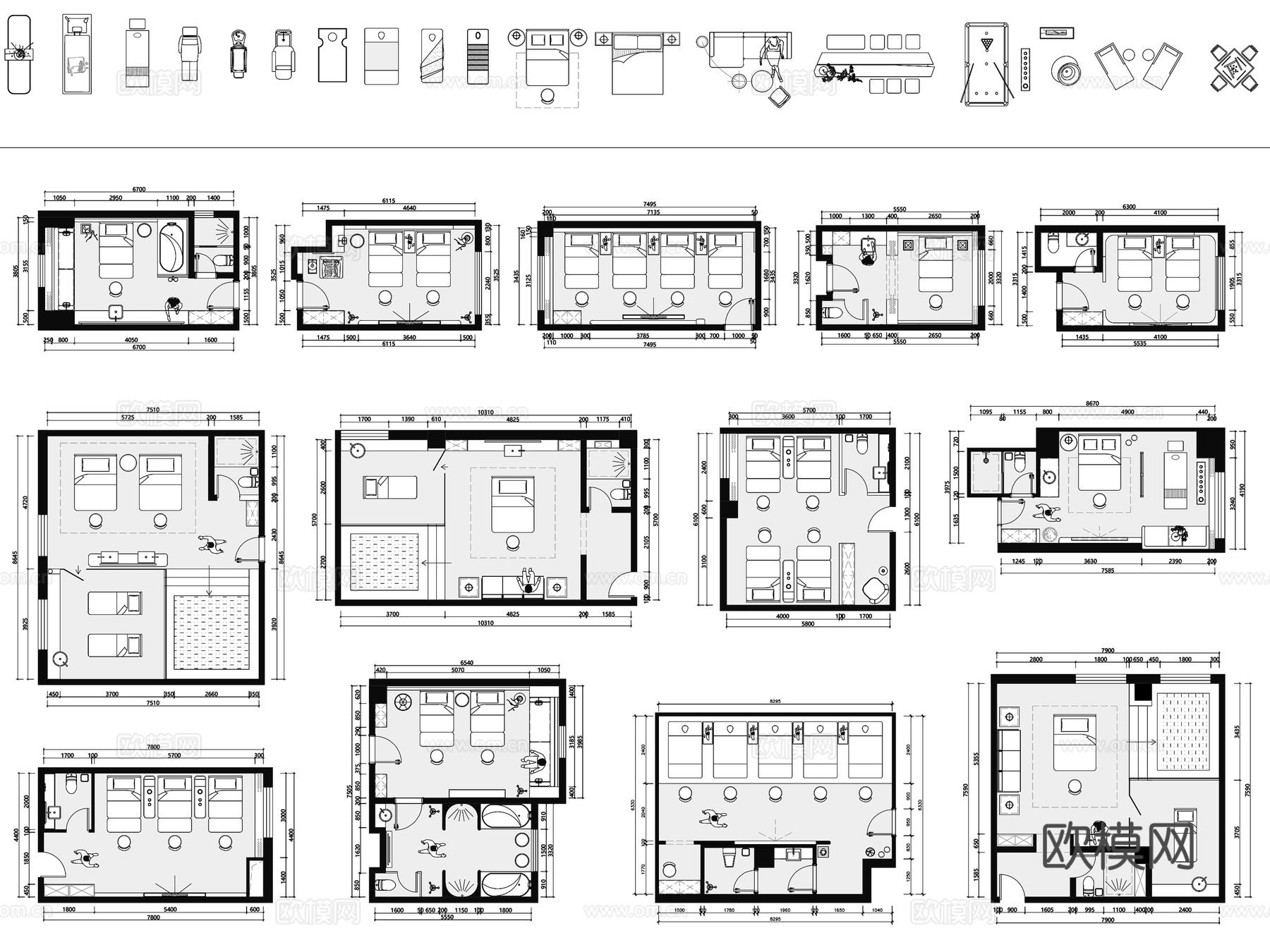 洗浴 足疗 SPA会所  包房包厢布置图 CAD图库cad施工图cad施工图