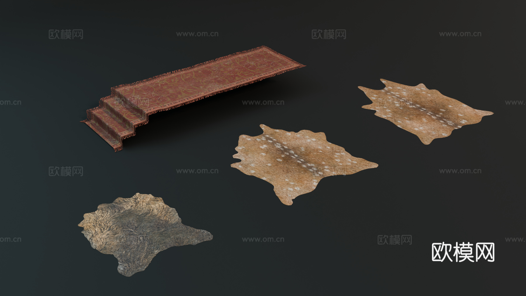 中世纪地毯 兽皮 复古地毯 欧式地毯su模型