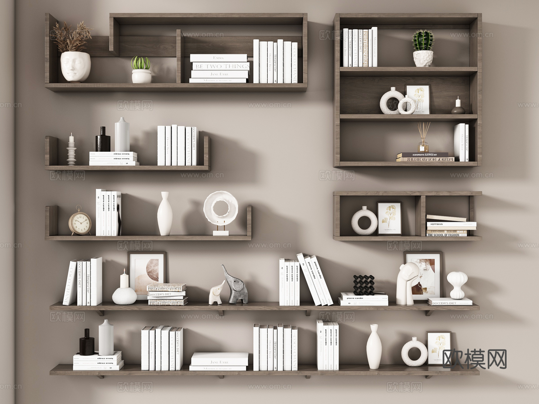 现代置物架 书架 书籍 摆件组合su模型