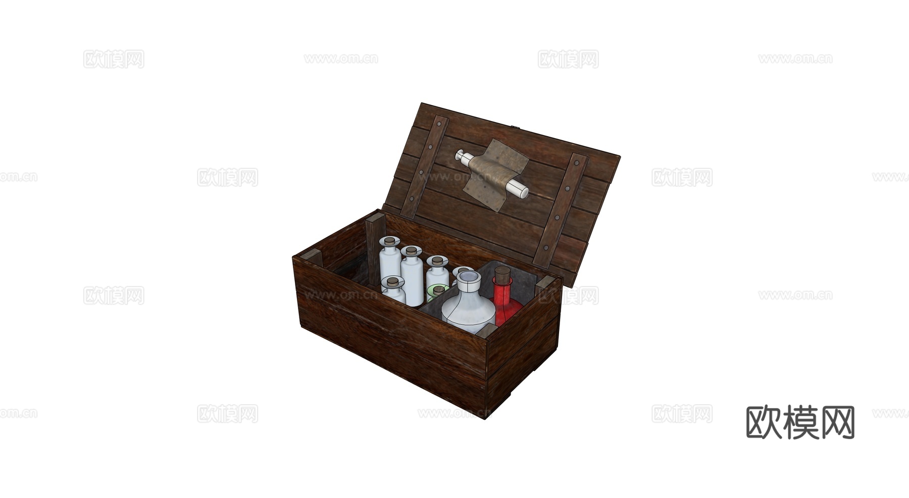 中世纪药箱 药箱 复古药箱 木箱 药瓶su模型