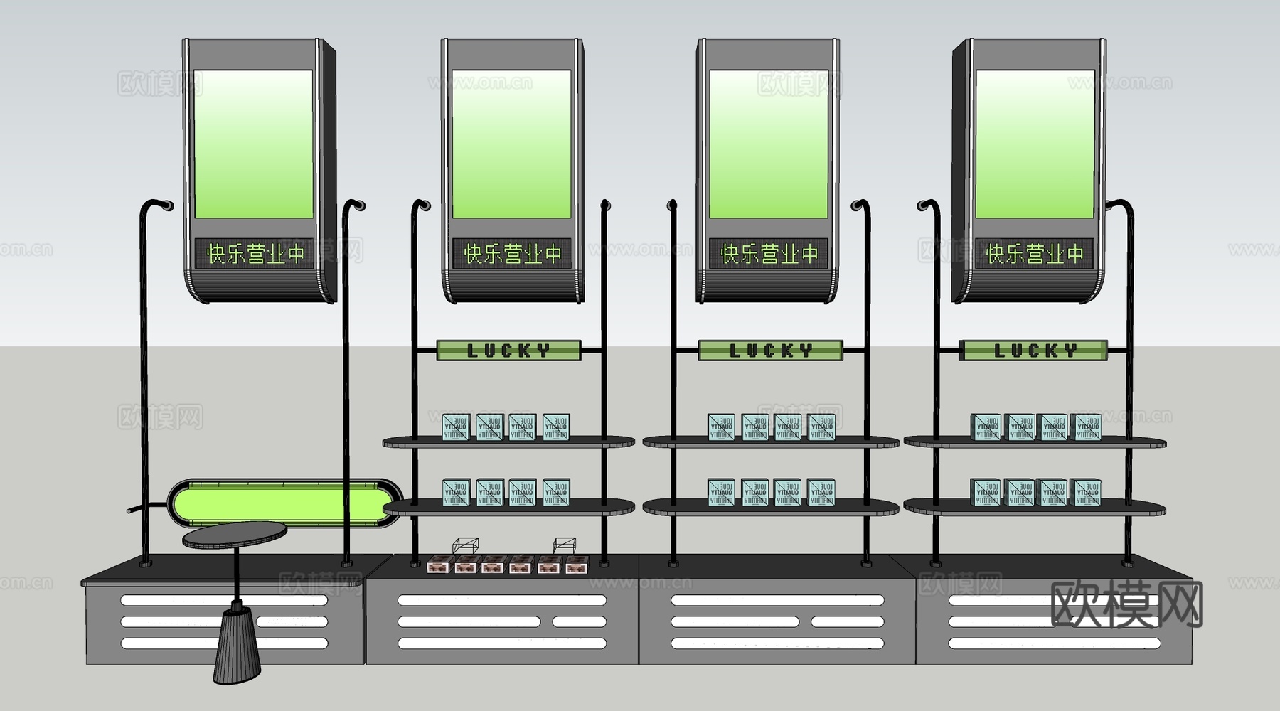 现代甜品店货架 蛋糕货架 铁艺货架su模型