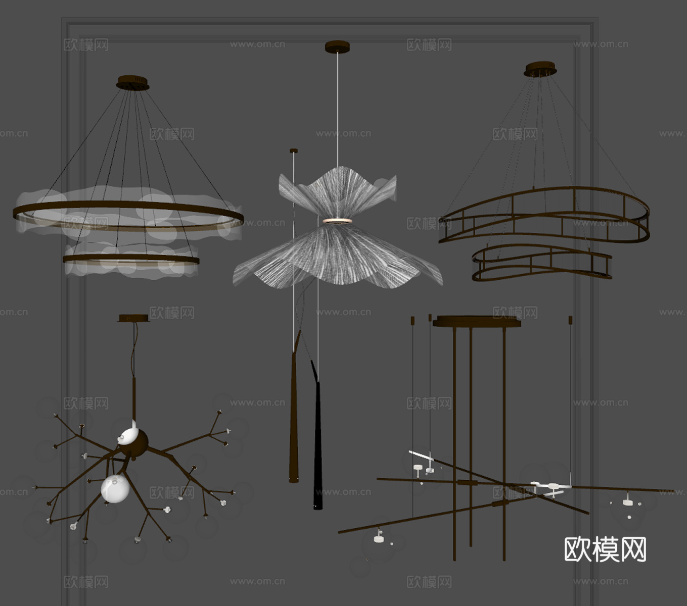 现代轻奢吊灯组合 客厅吊灯 餐厅吊灯 艺术吊灯 金属吊灯su模型