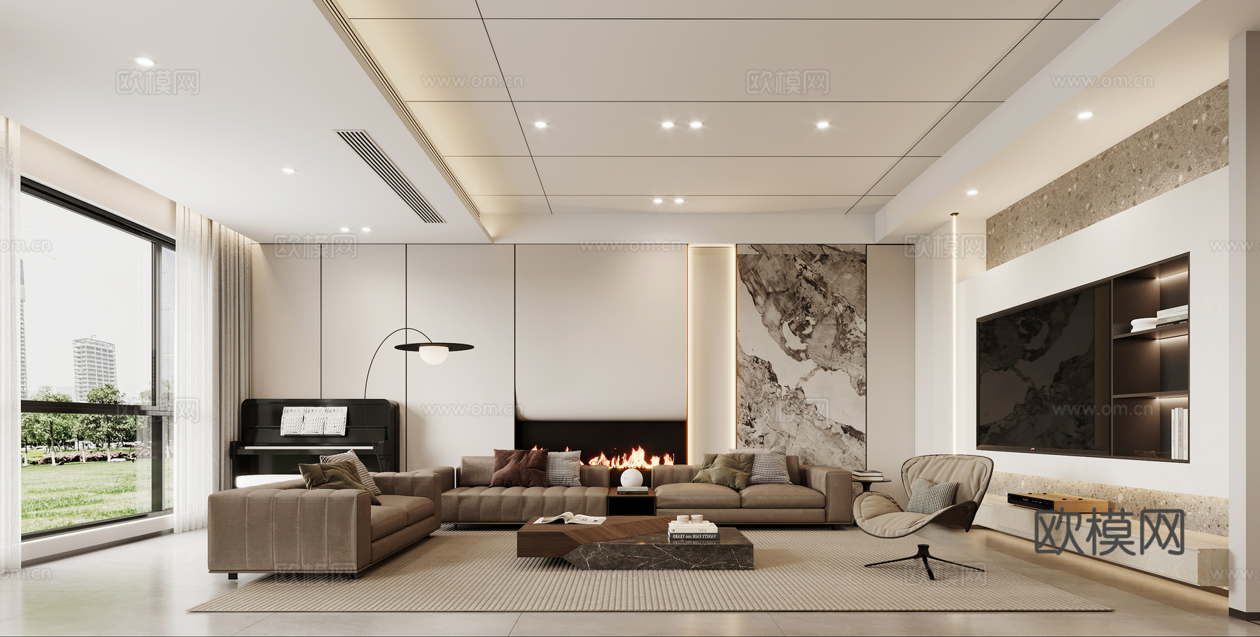 现代客厅3d模型下载