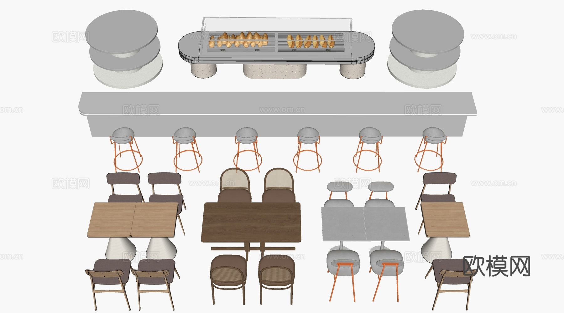 现代咖啡厅桌椅 餐饮桌椅 休闲桌椅 奶茶店桌椅su模型