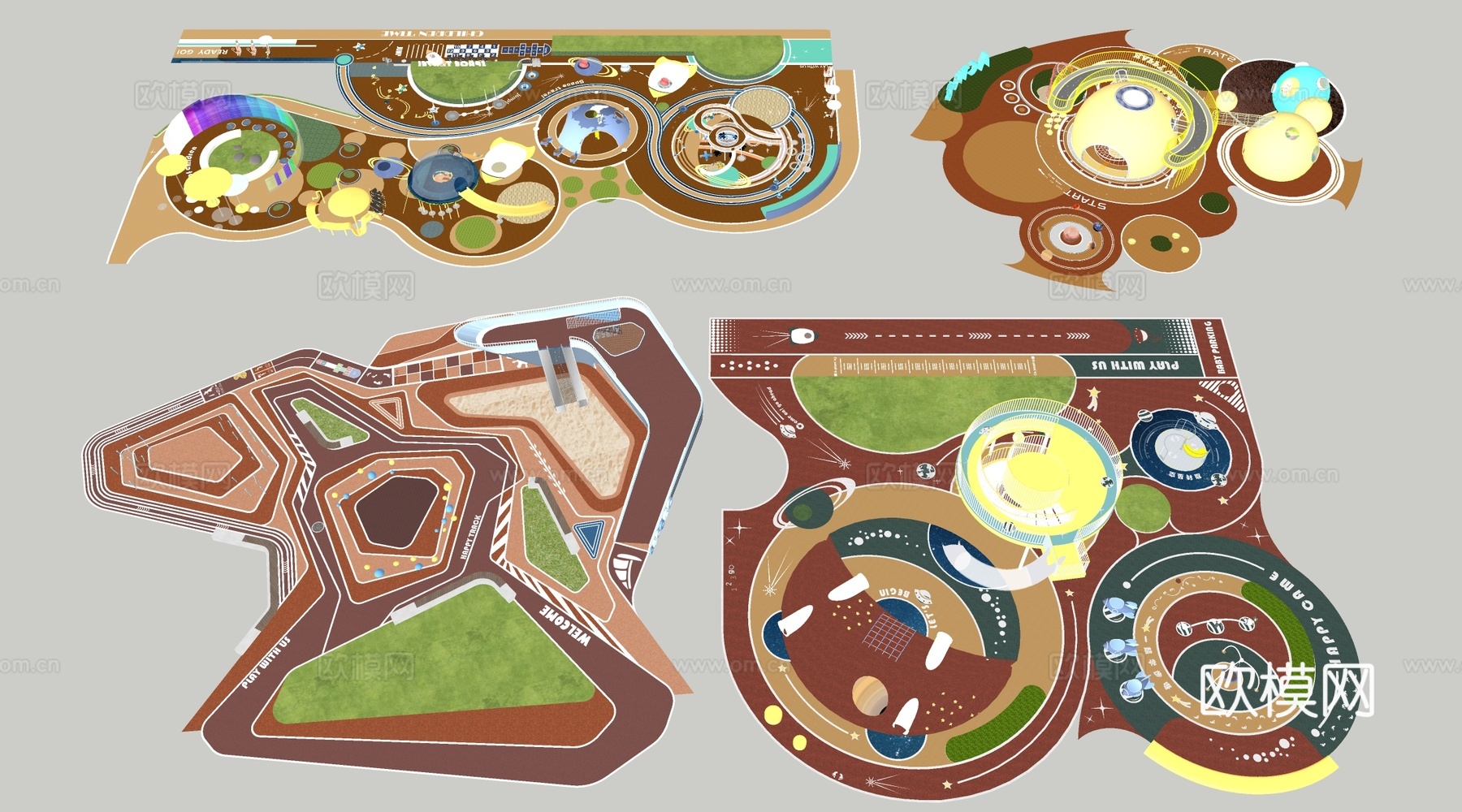 现代户外儿童游乐区 户外儿童游乐场 儿童塑胶场地su模型