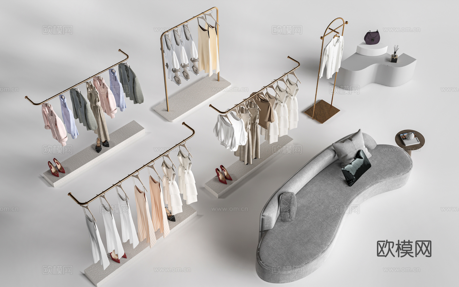现代服装店衣架 挂衣架 衣帽架su模型