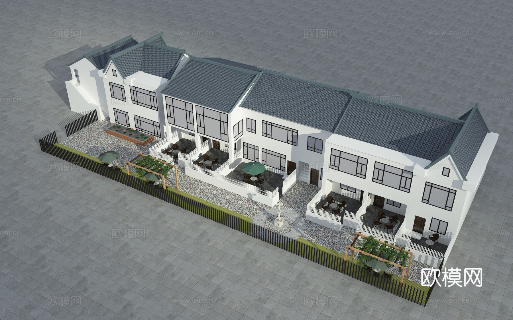 徽派建筑 民宿3d模型下载（渲染图3）