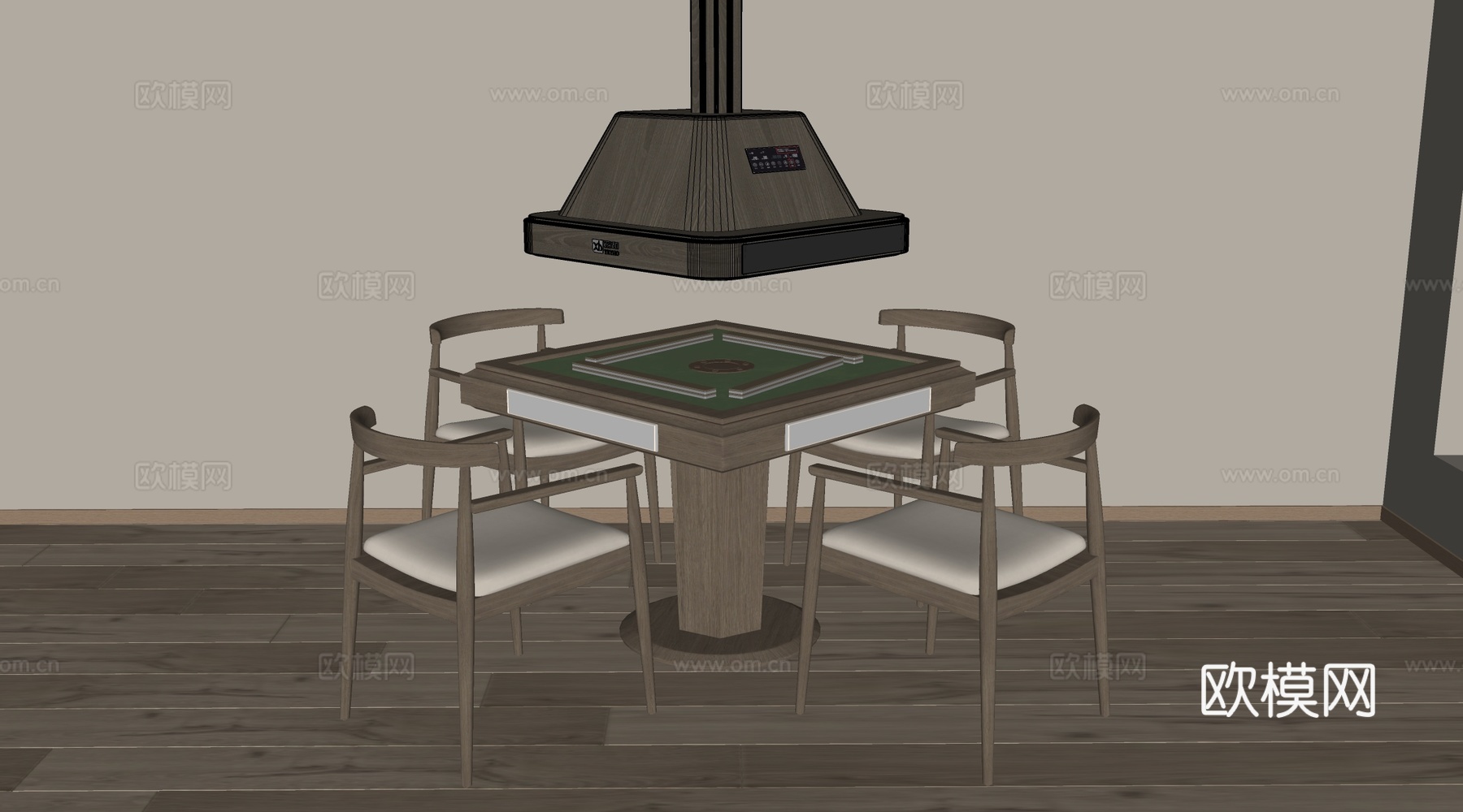 现代麻将桌 棋牌桌 娱乐桌椅su模型下载（渲染图2）