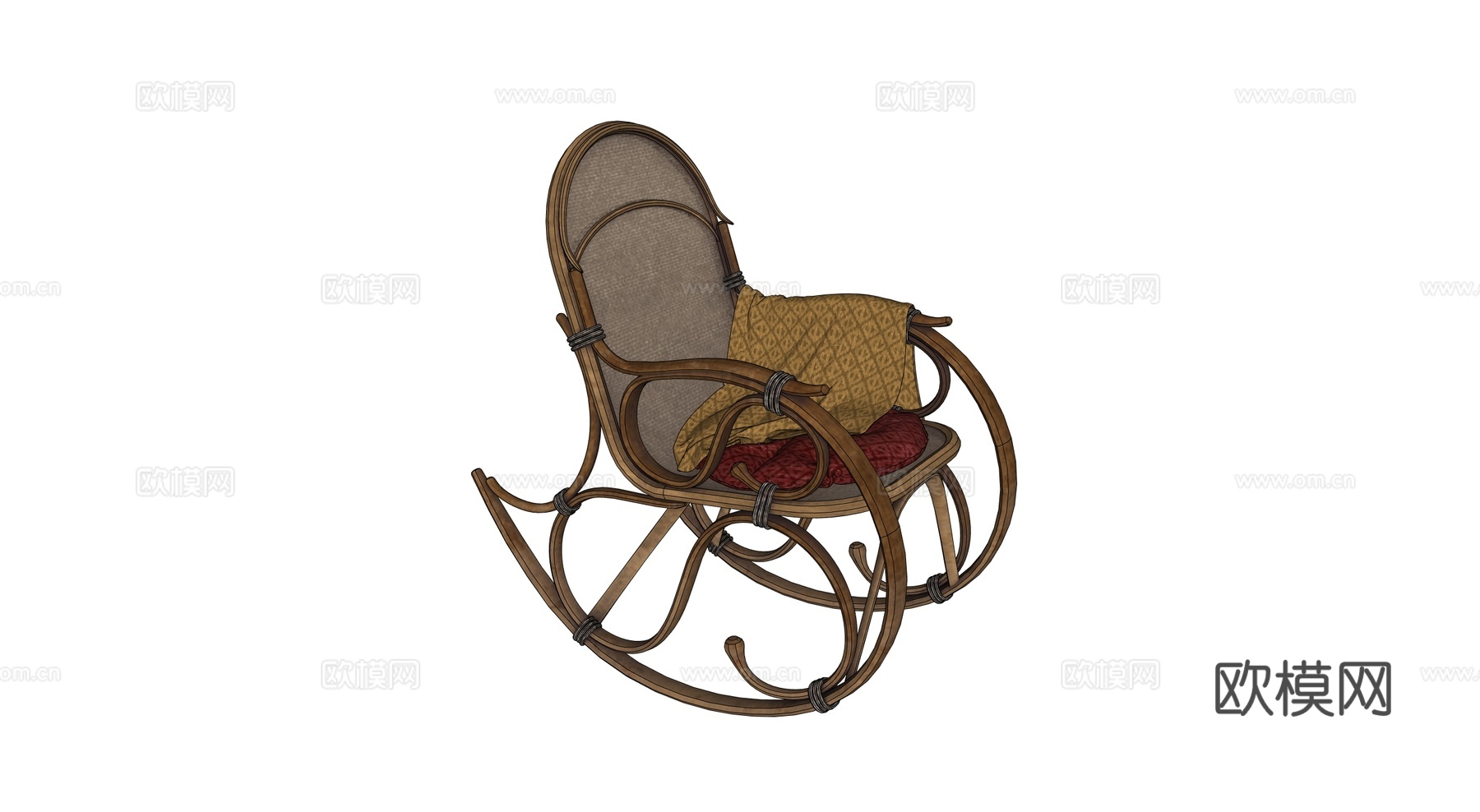 中世纪摇椅 复古摇椅 藤编摇椅 躺椅su模型
