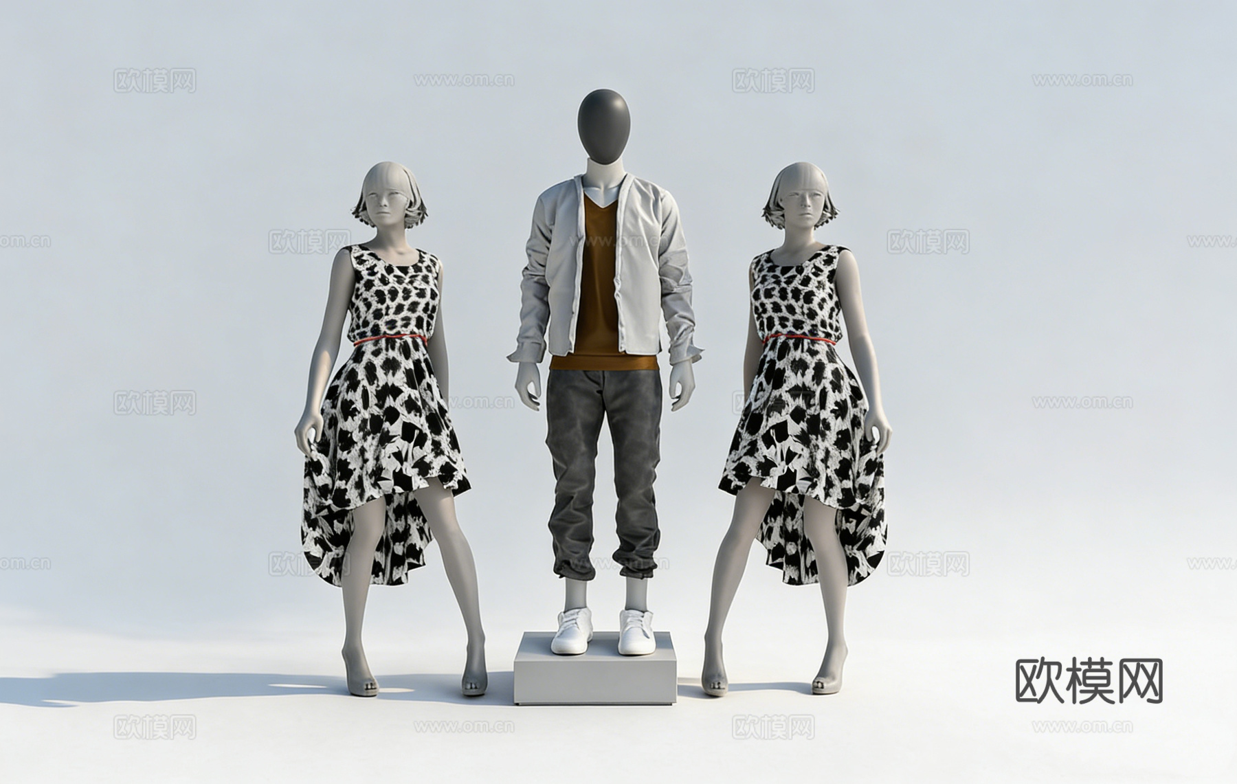 标准身材无脸人体模特 男女 站姿 服装展示白模 男士休闲套装su模型