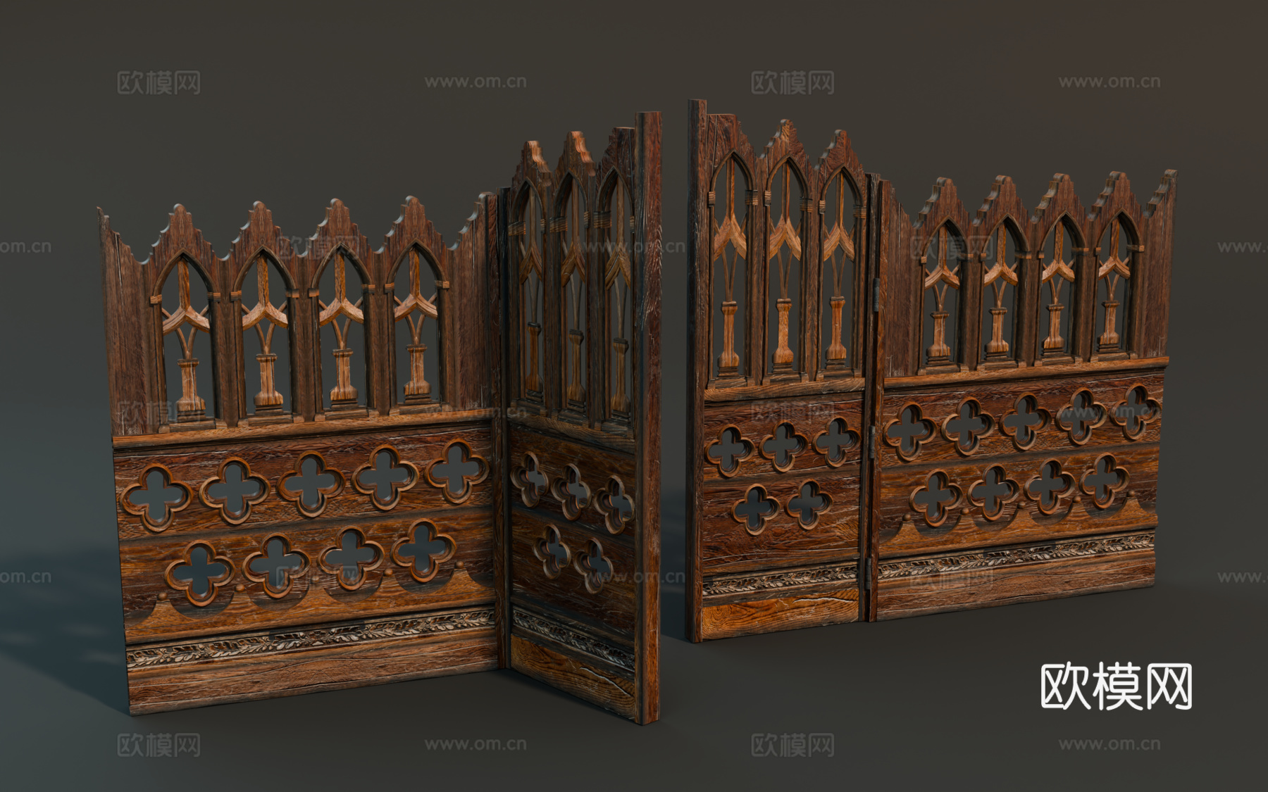 中世纪屏风 复古屏风 哥特式屏风 隔断围栏 欧式木门su模型