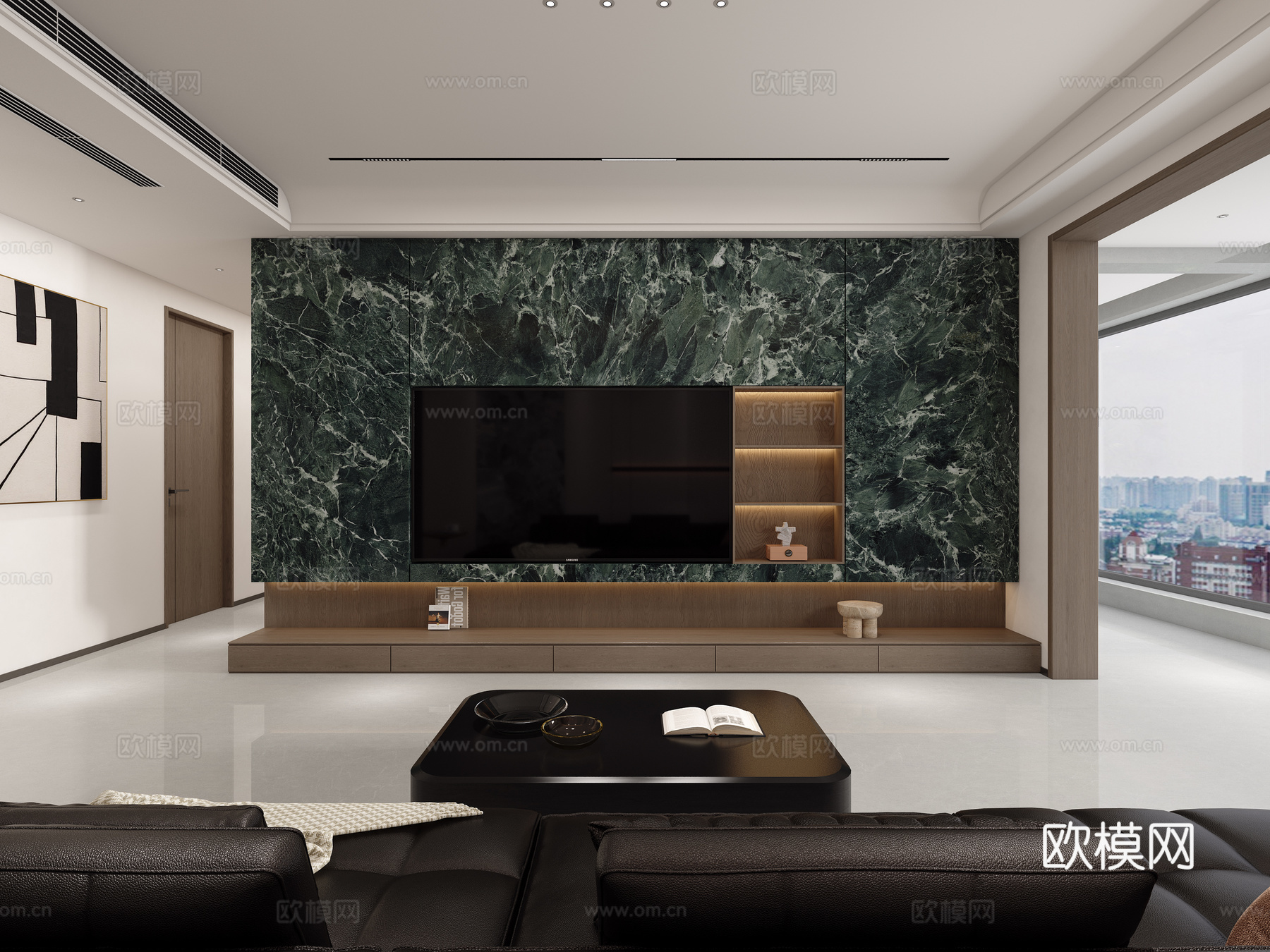 现代客餐厅 影视墙 背景墙 厨房 餐厅酒柜 餐边柜3d模型