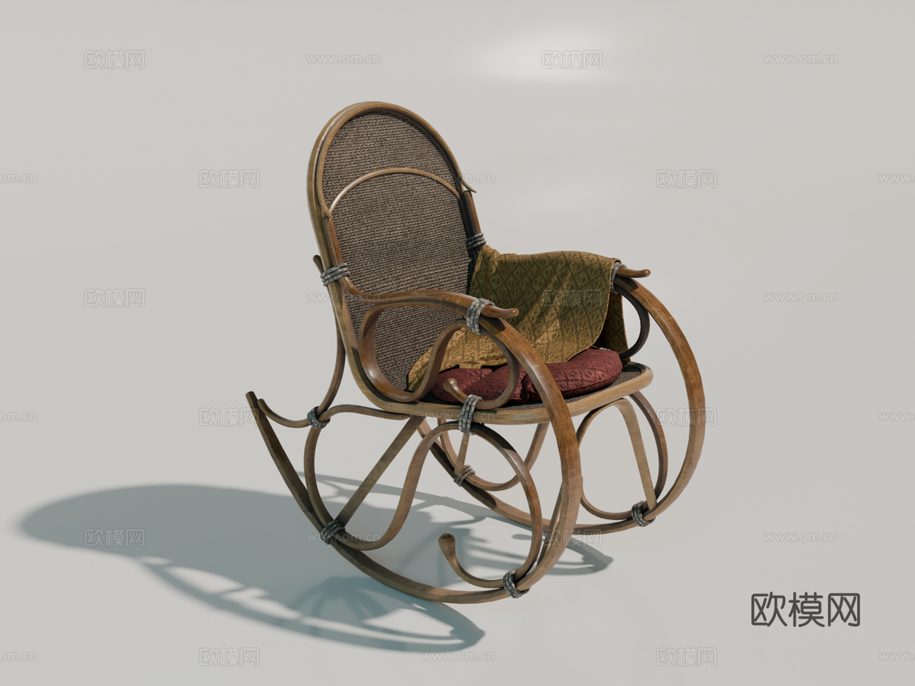 中世纪摇椅 复古摇椅 藤编摇椅 躺椅su模型