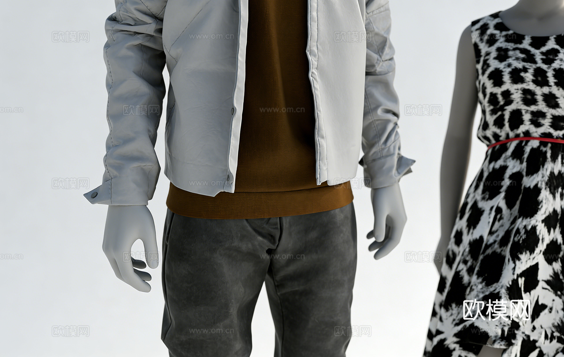 标准身材无脸人体模特 男女 站姿 服装展示白模 男士休闲套装su模型