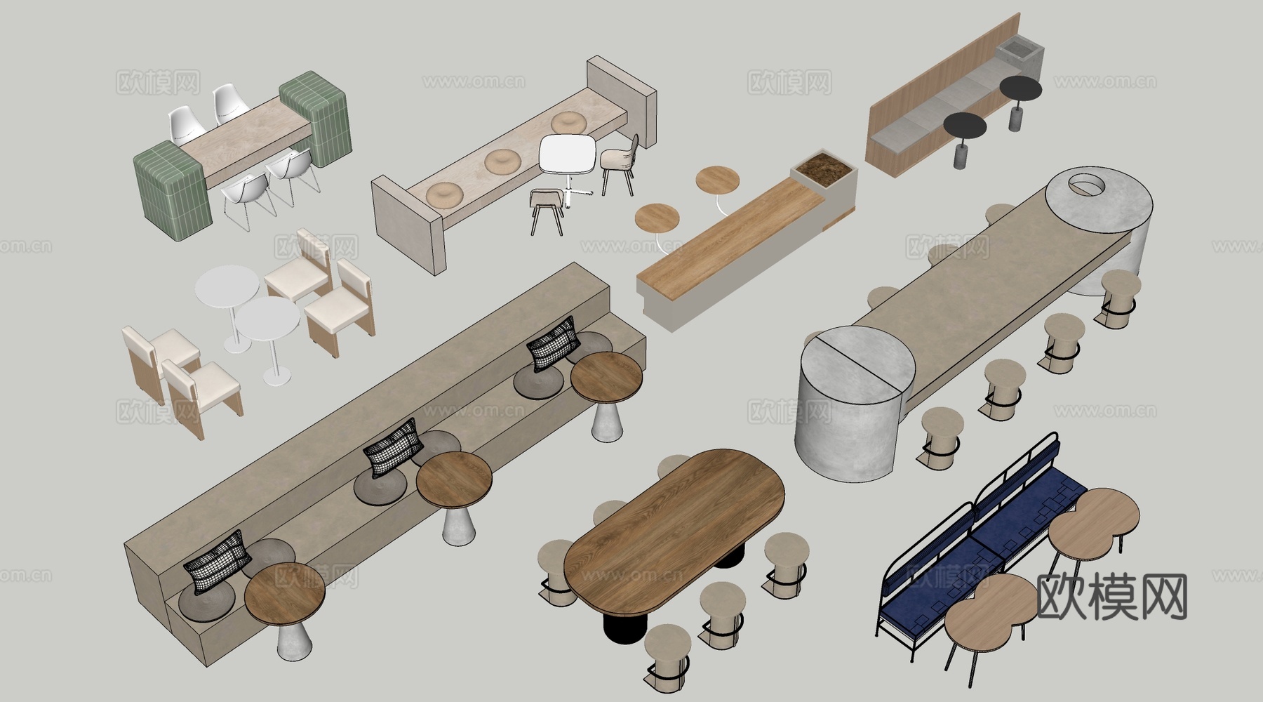 现代咖啡厅桌椅 餐饮桌椅 休闲桌椅 奶茶店桌椅su模型