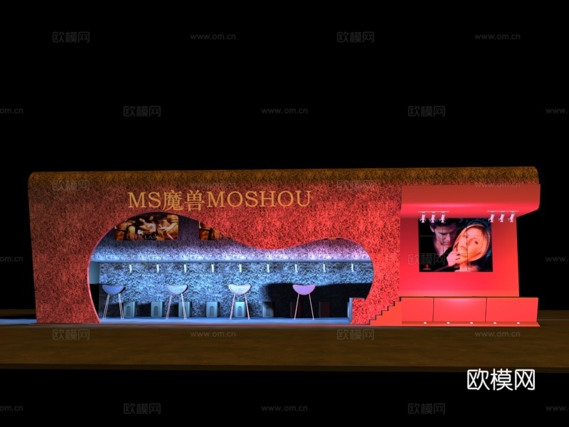 160平游戏软件展览展台 最新施工图 3d模型 效果图合集cad施工图