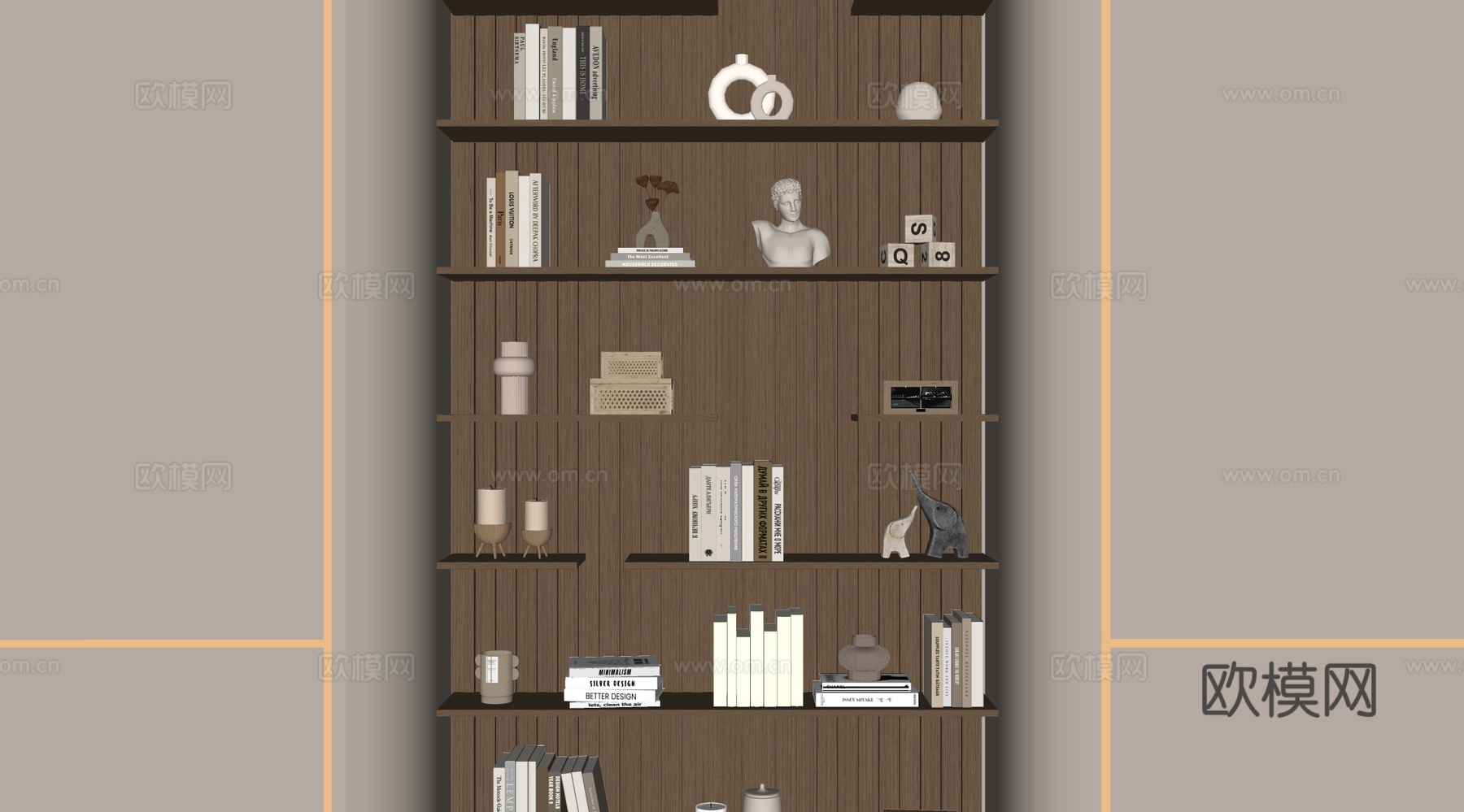 现代置物架 书架 书籍 摆件组合su模型