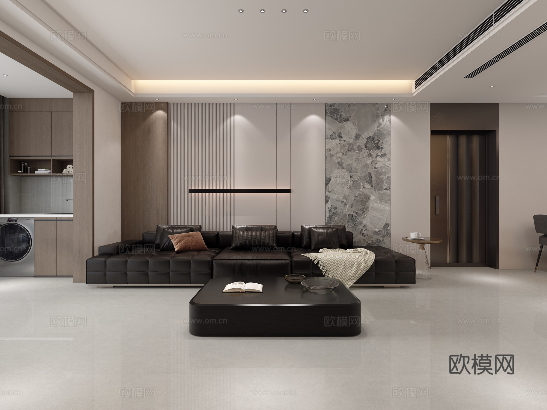 现代客餐厅 影视墙 背景墙 厨房 餐厅酒柜 餐边柜3d模型