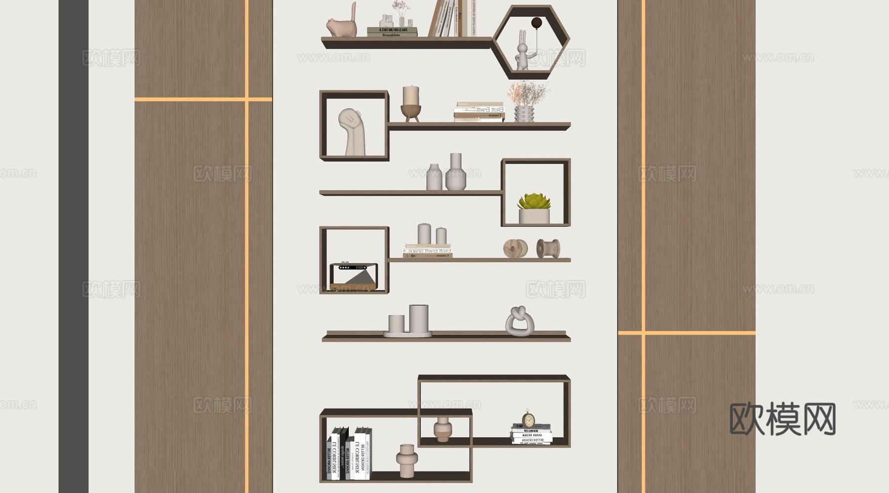 现代置物架 书架 书籍 摆件组合su模型
