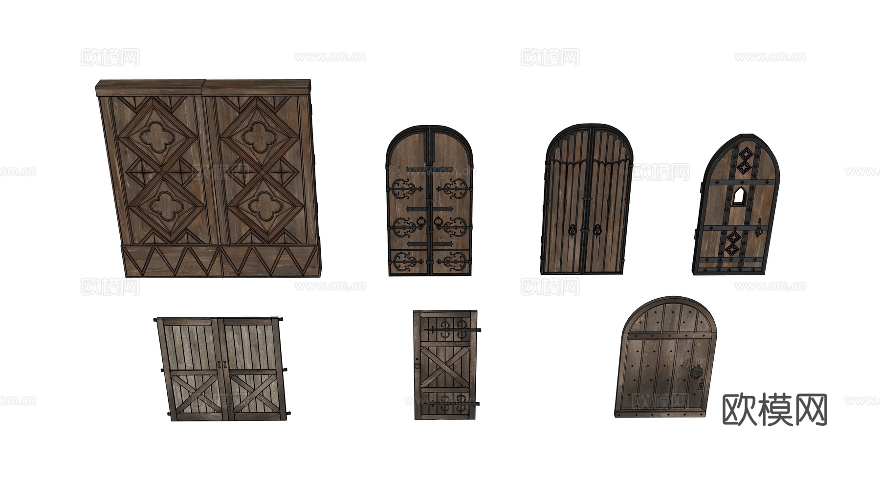 中世纪木门 欧式木门 复古木门 拱形木门su模型