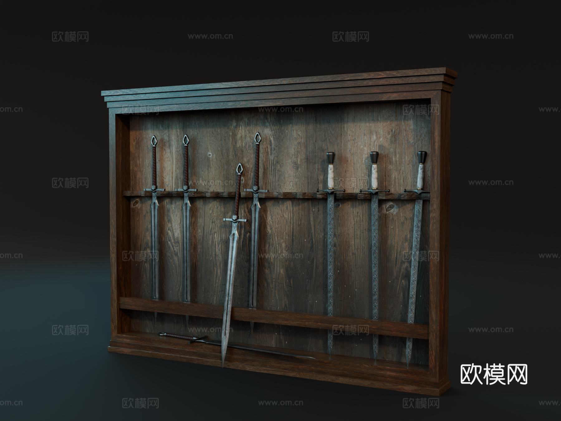 中世纪兵器架 复古兵器架 冷兵器展示架 西方兵器架su模型